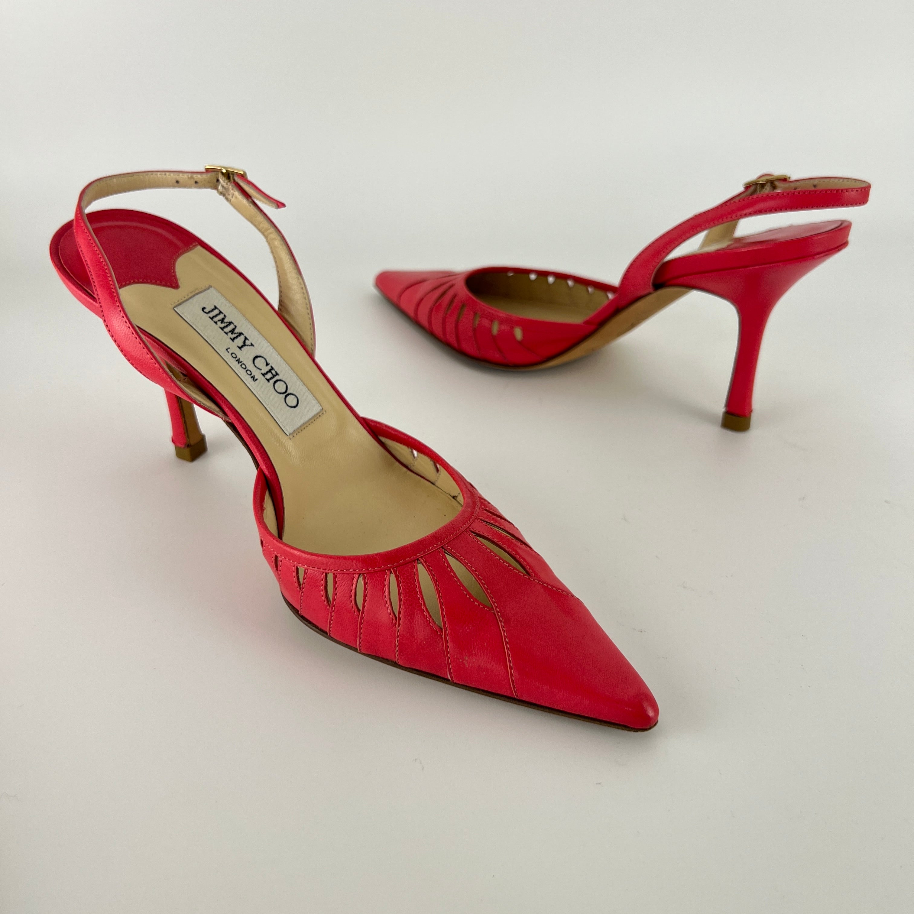 Jimmy Choo | Pink Leather Cut-Out Slingback Stiletto Heels (36)