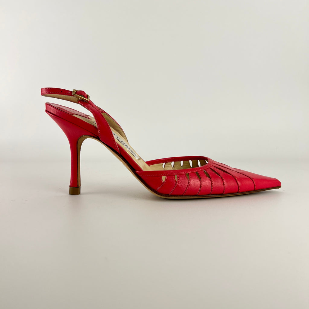 Jimmy Choo | Pink Leather Cut-Out Slingback Stiletto Heels (36)