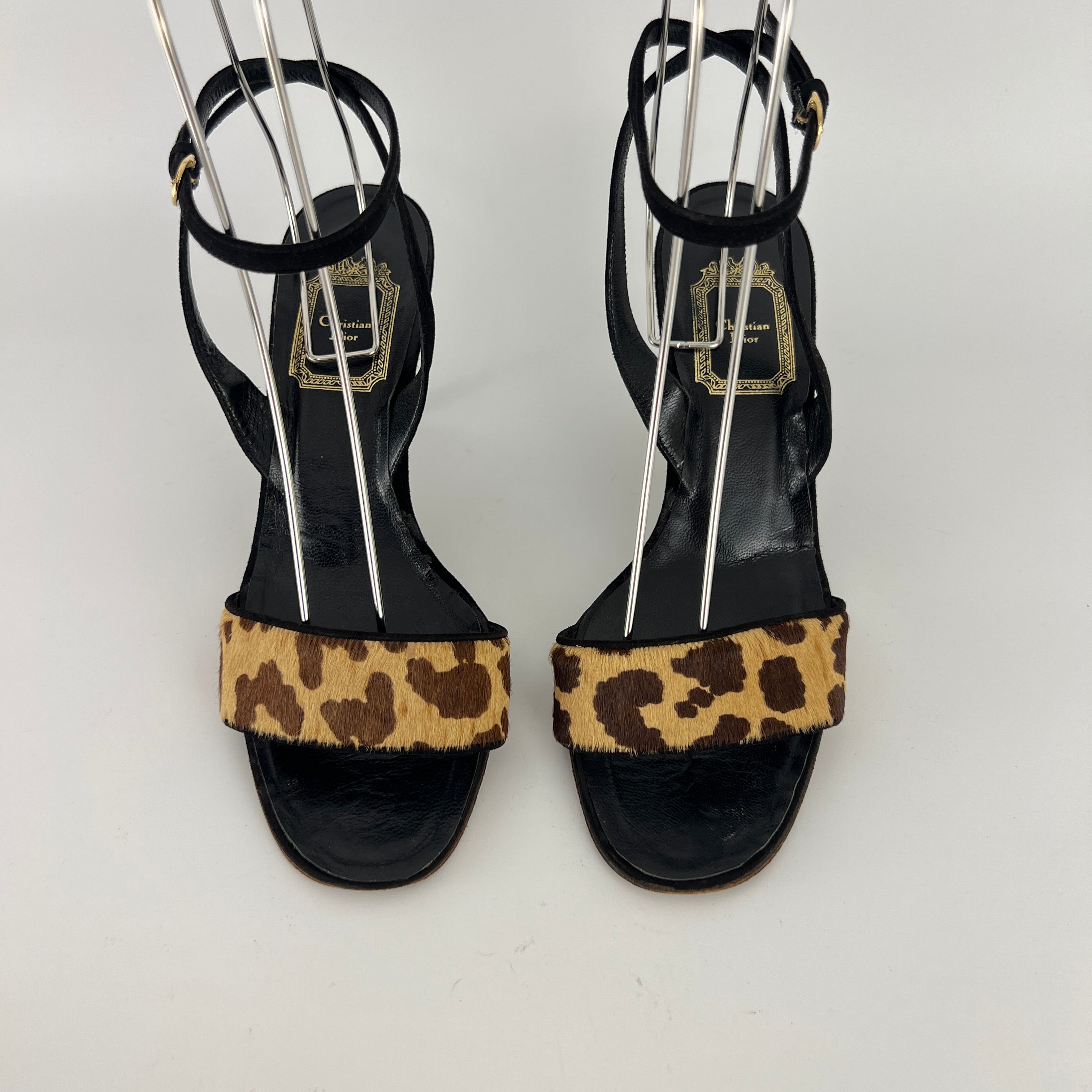 Dior | Vintage Leopard Print Calf Hair Ankle Wrap Sandal Heels (37.5)