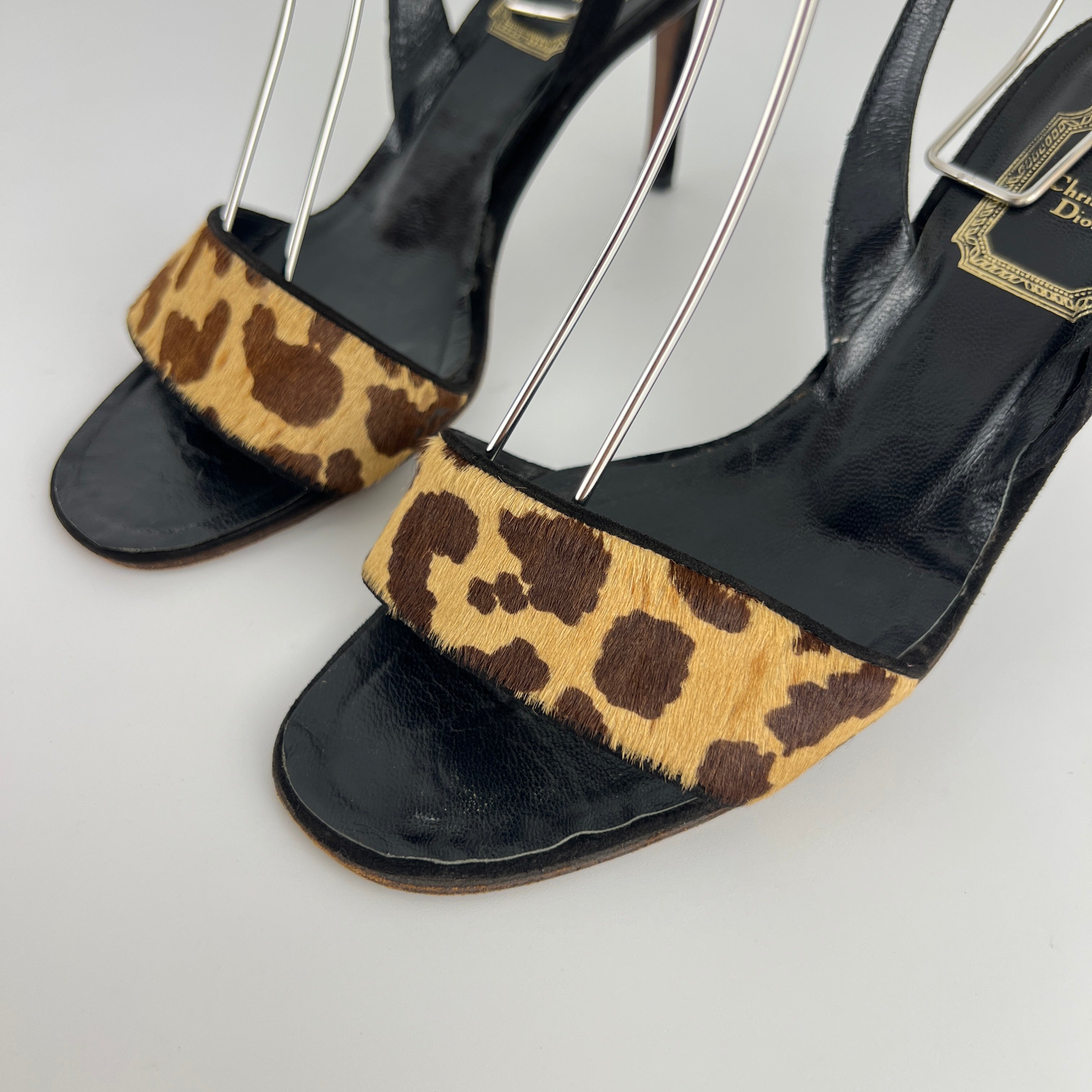 Dior | Vintage Leopard Print Calf Hair Ankle Wrap Sandal Heels (37.5)