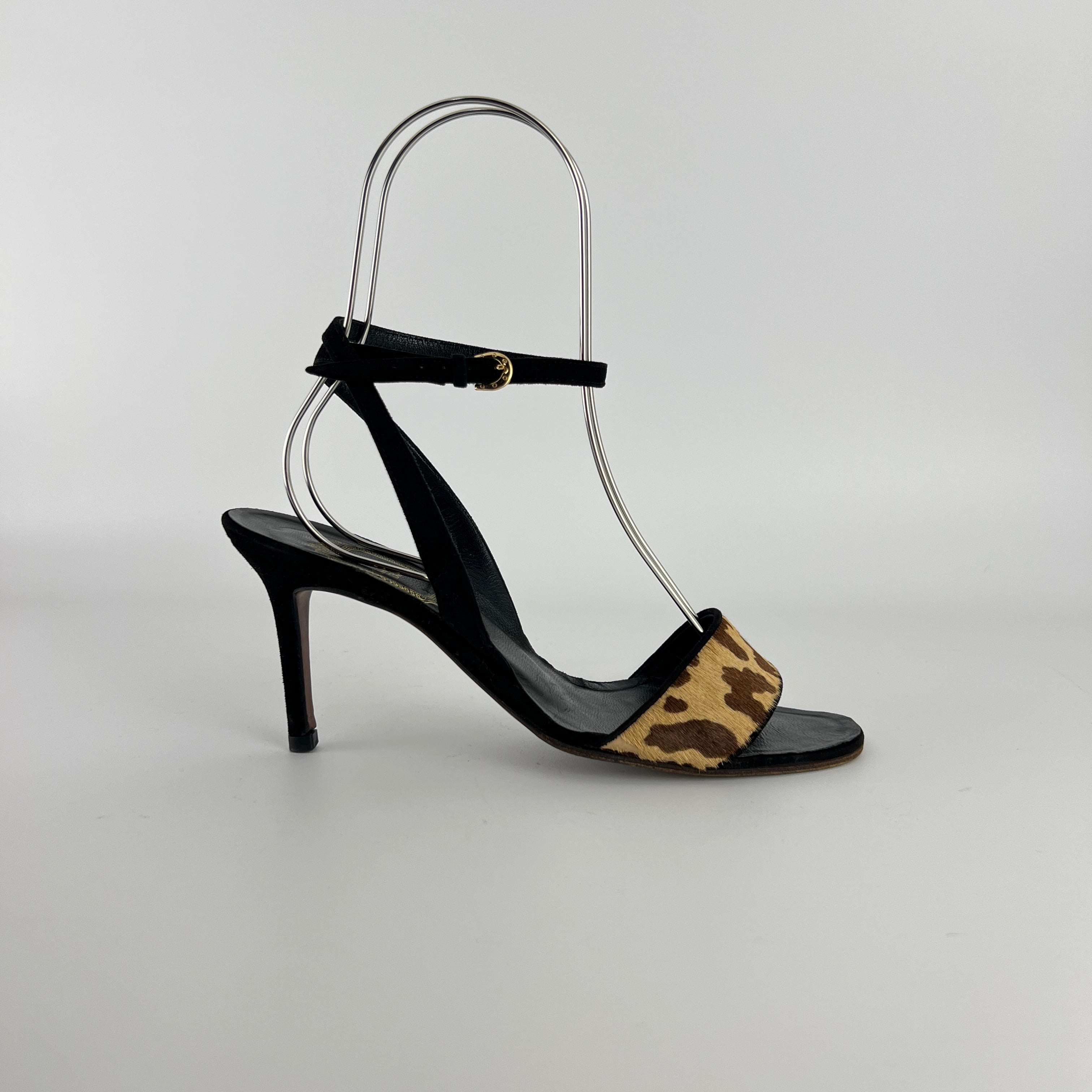 Dior | Vintage Leopard Print Calf Hair Ankle Wrap Sandal Heels (37.5)