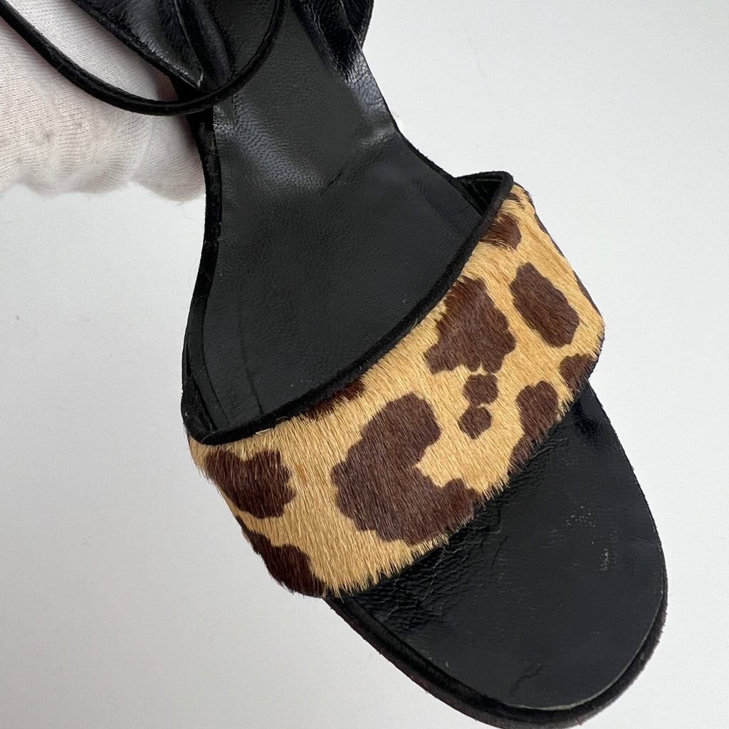 Dior | Vintage Leopard Print Calf Hair Ankle Wrap Sandal Heels (37.5)