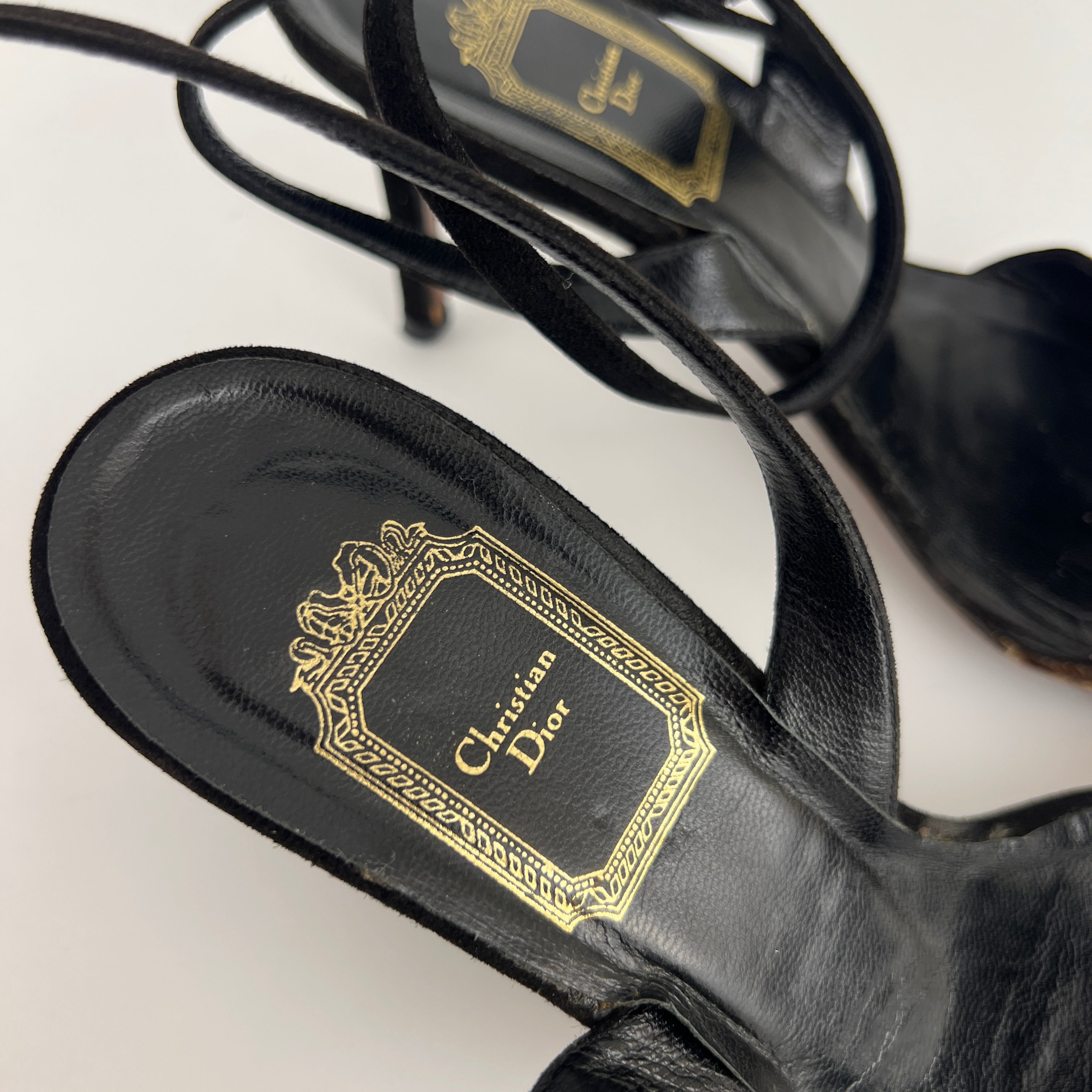 Dior | Vintage Leopard Print Calf Hair Ankle Wrap Sandal Heels (37.5)
