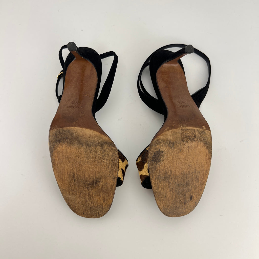 Dior | Vintage Leopard Print Calf Hair Ankle Wrap Sandal Heels (37.5)