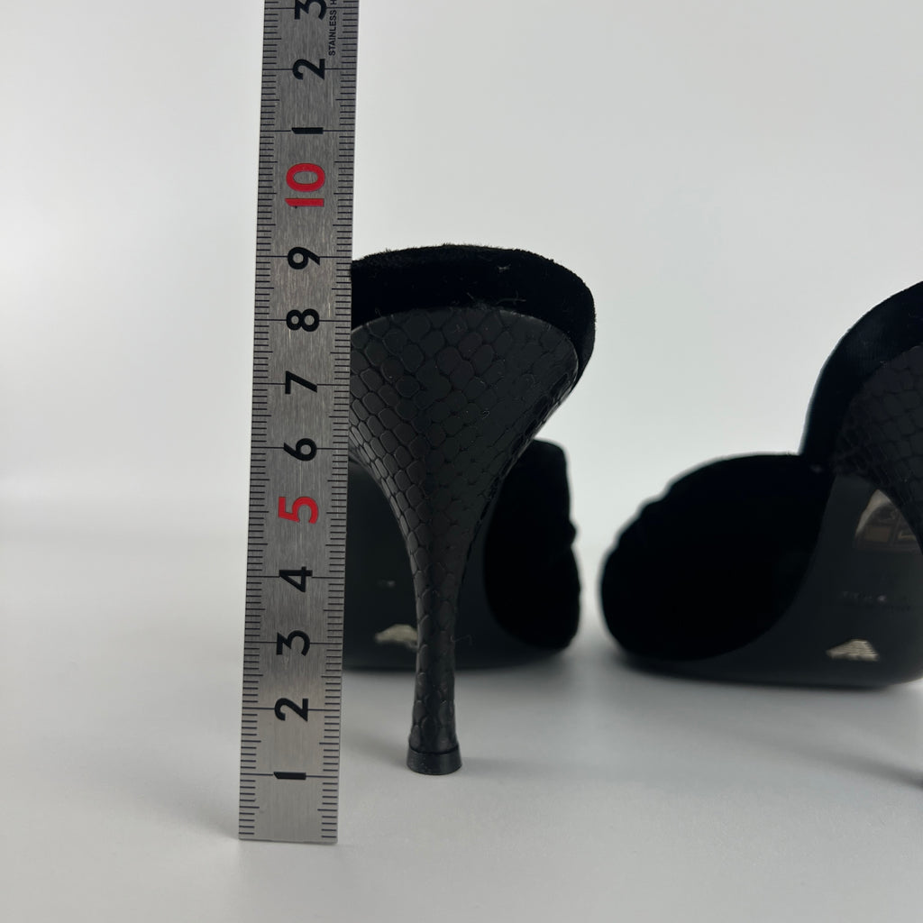 Armani | Black Velvet Crystal Brooch Slide Mules (36)