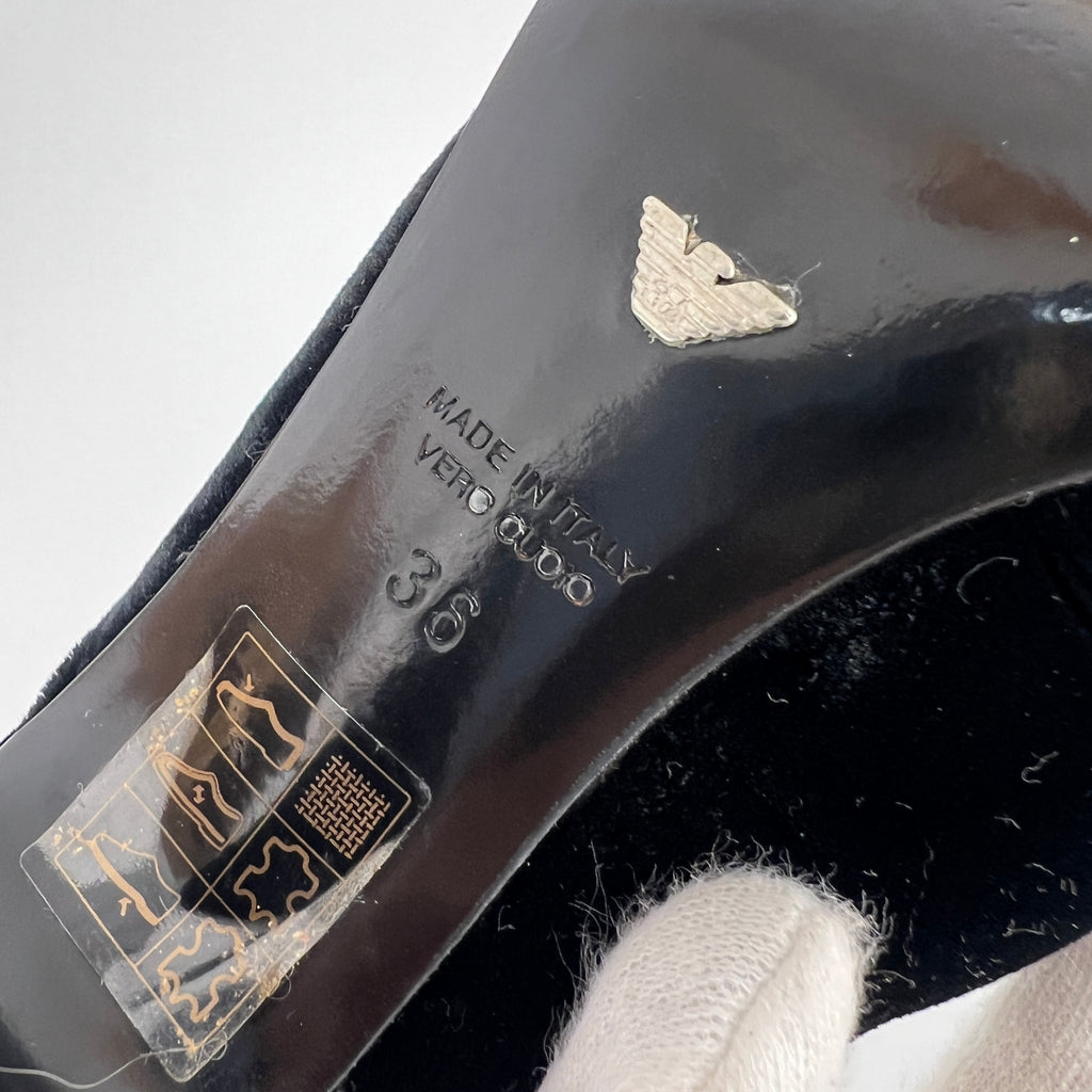 Armani | Black Velvet Crystal Brooch Slide Mules (36)
