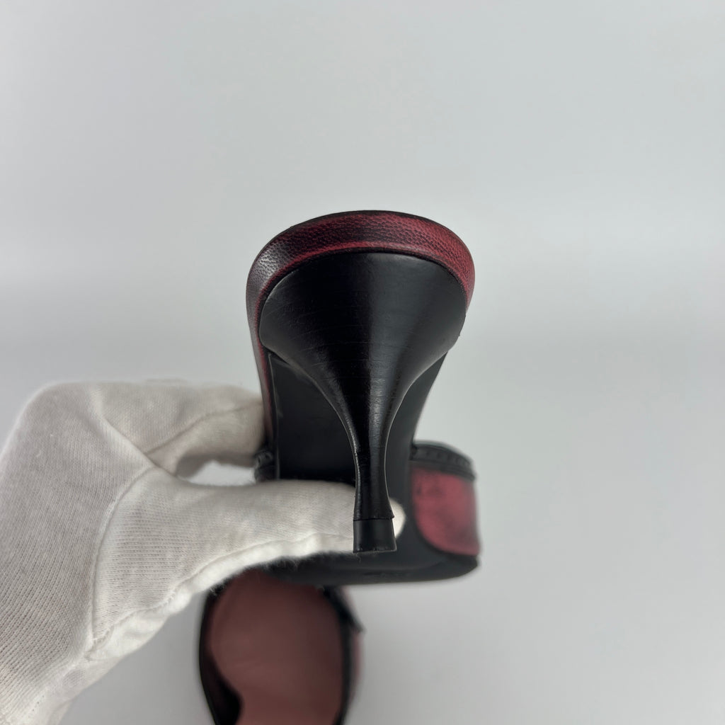 Prada | Vintage Red Black Leather Buckle Strap Pointed Toe Slide Mule (36.5)
