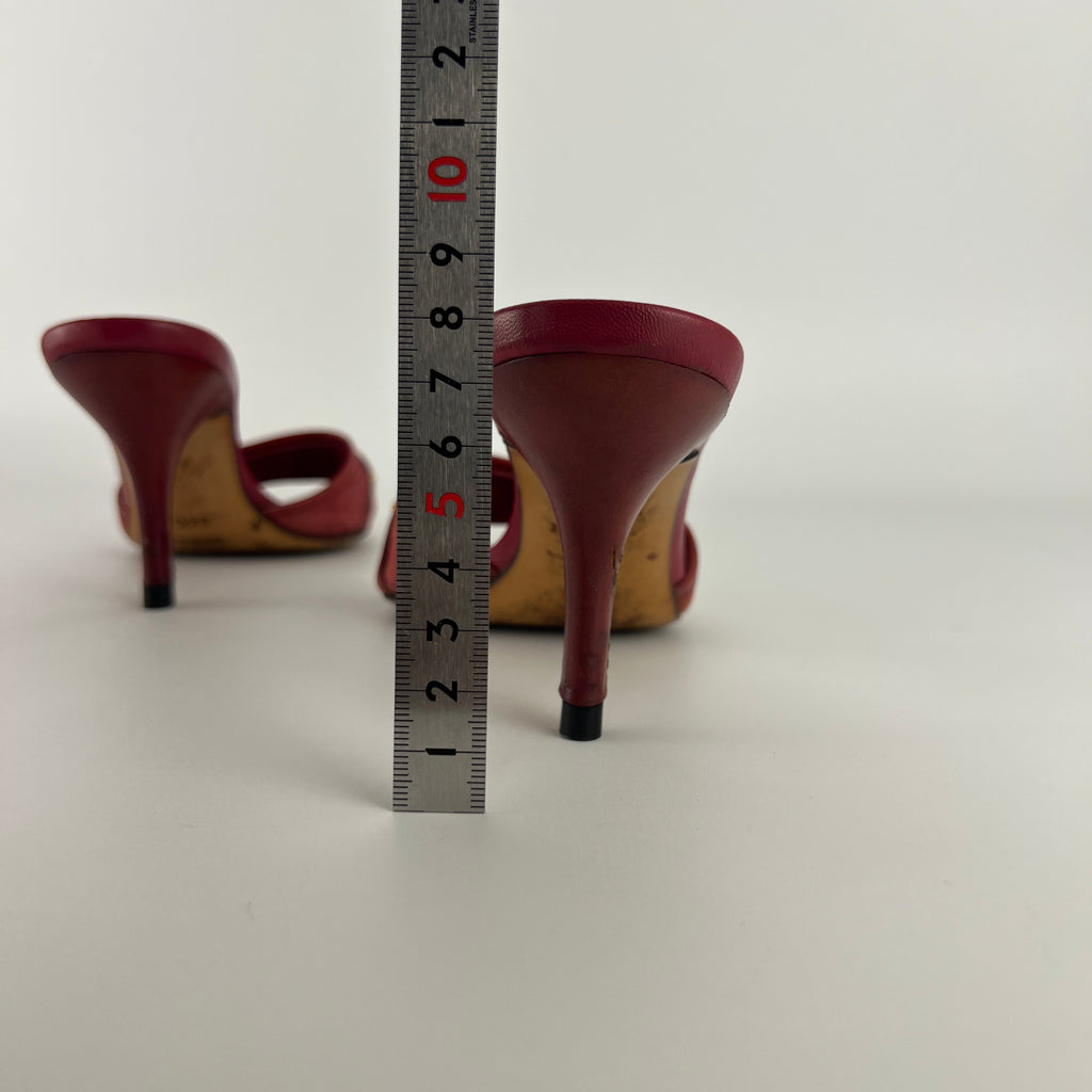 Gucci | Tom Ford Era Vintage Red GG Monogram Gold Horse Bit Canvas Leather Mules (34)