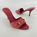 Gucci | Tom Ford Era Vintage Red GG Monogram Gold Horse Bit Canvas Leather Mules (34)