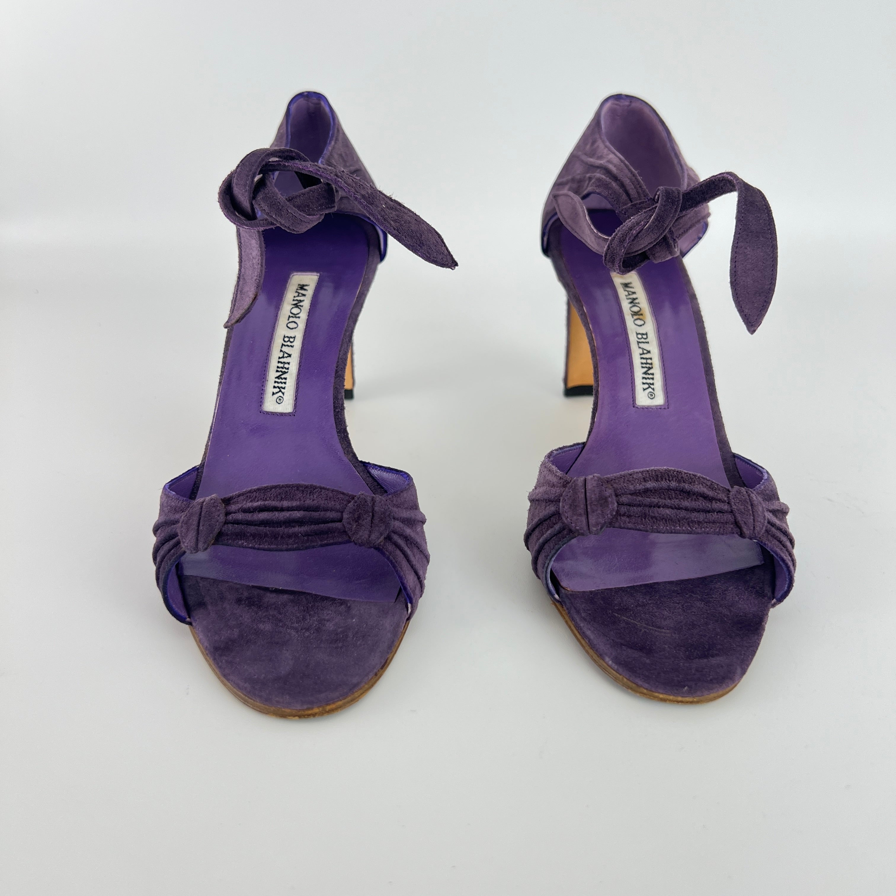 Manolo Blahnik | Purple Suede Leather Ankle Tie Closure Open Toe Pumps (35.5)
