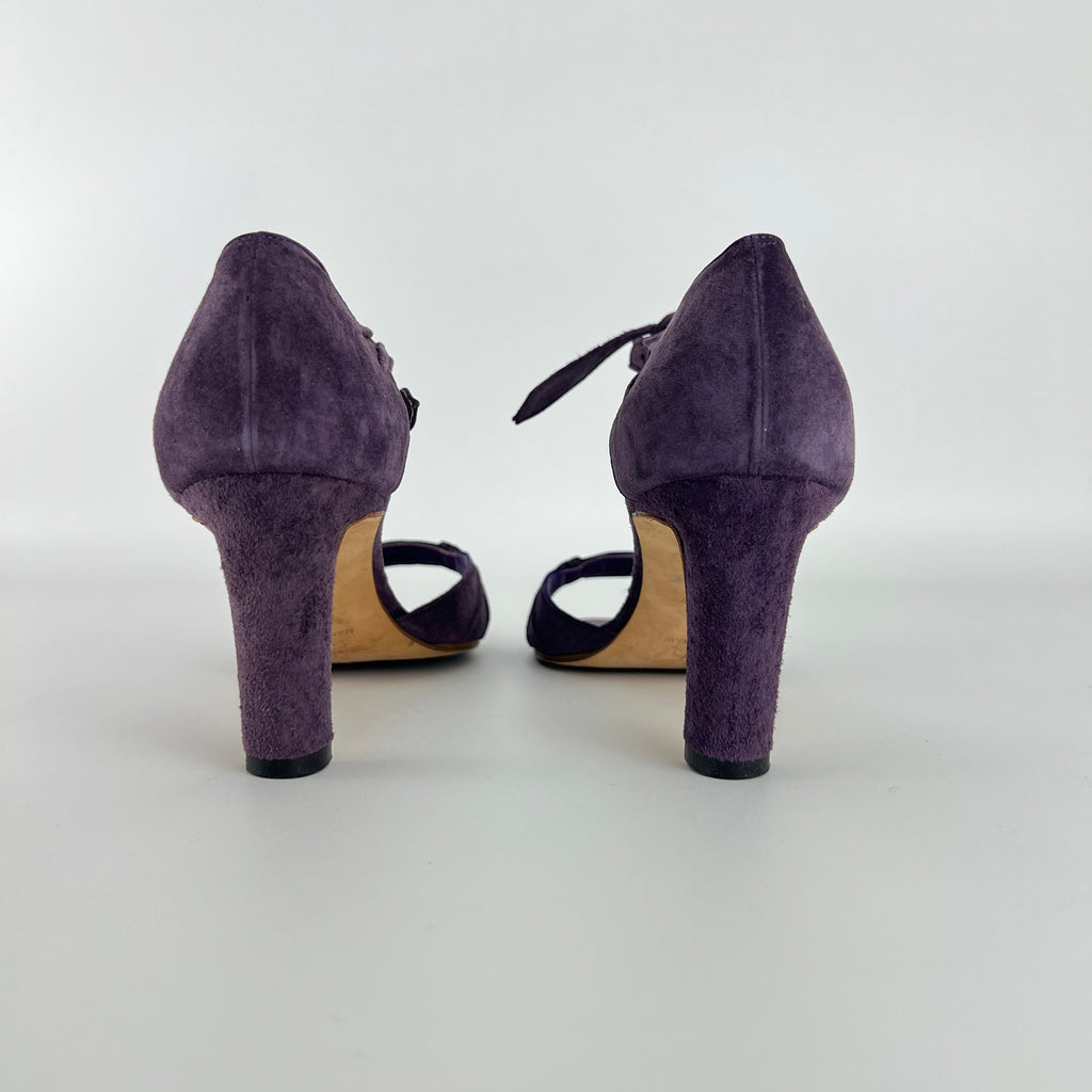 Manolo Blahnik | Purple Suede Leather Ankle Tie Closure Open Toe Pumps (35.5)
