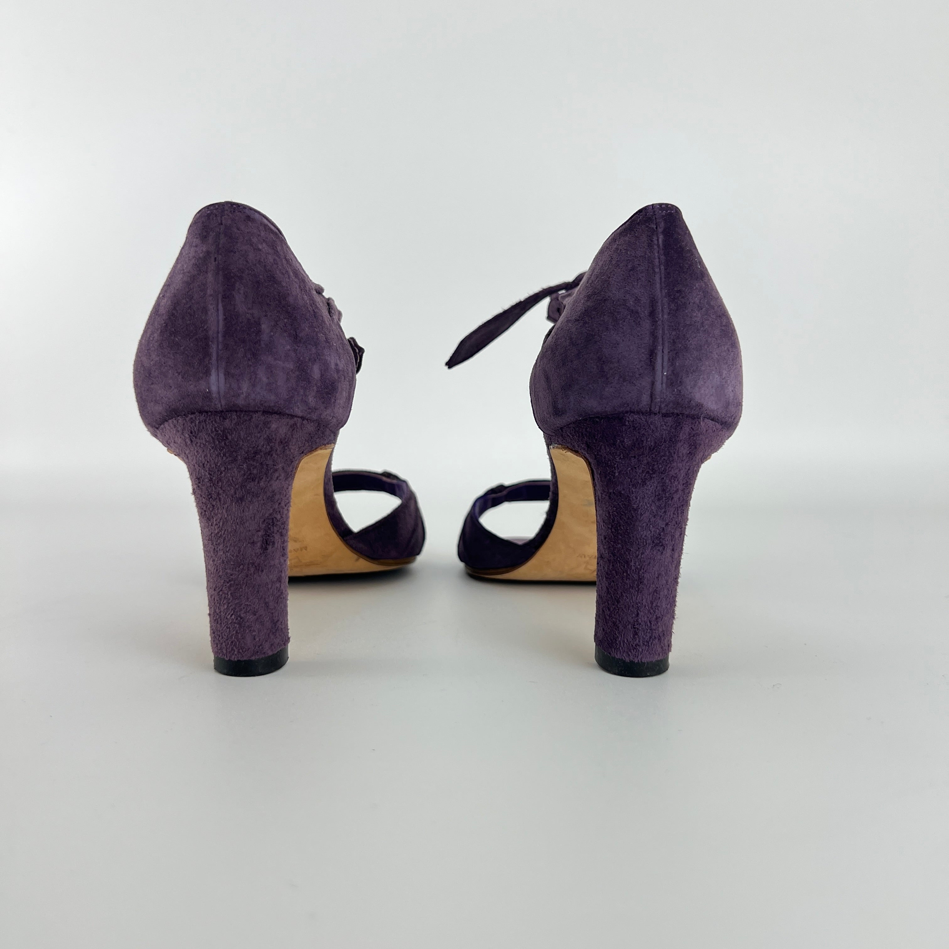 Manolo Blahnik | Purple Suede Leather Ankle Tie Closure Open Toe Pumps (35.5)