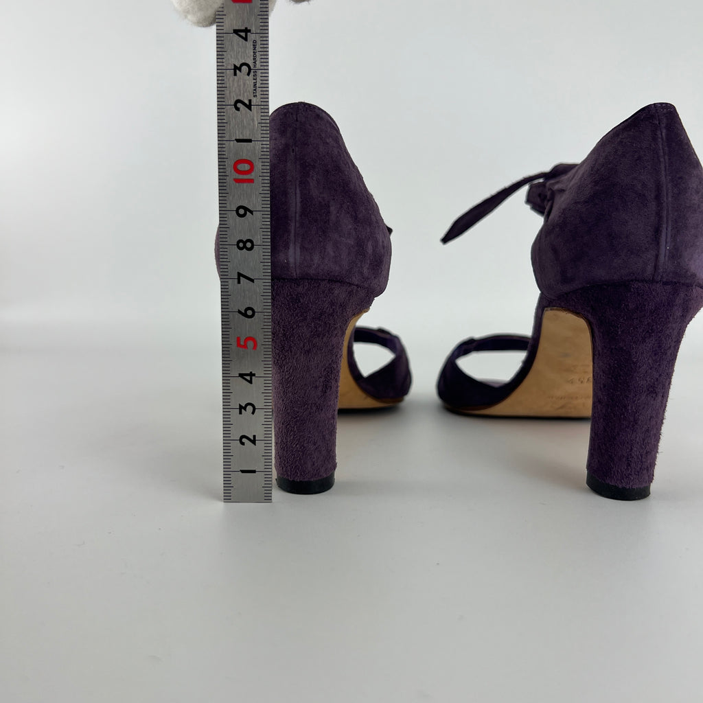 Manolo Blahnik | Purple Suede Leather Ankle Tie Closure Open Toe Pumps (35.5)