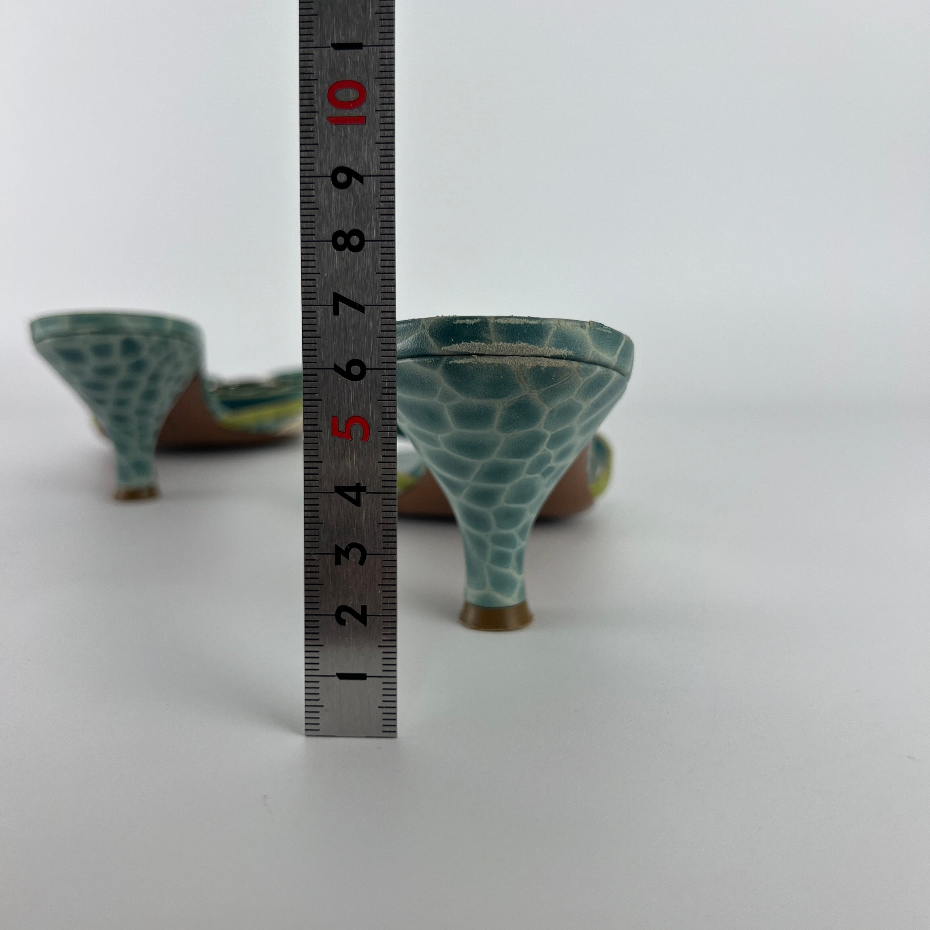Ferragamo | Turquoise Blue Croc Embossed Leather Bow Mule Rare (8 , 38)