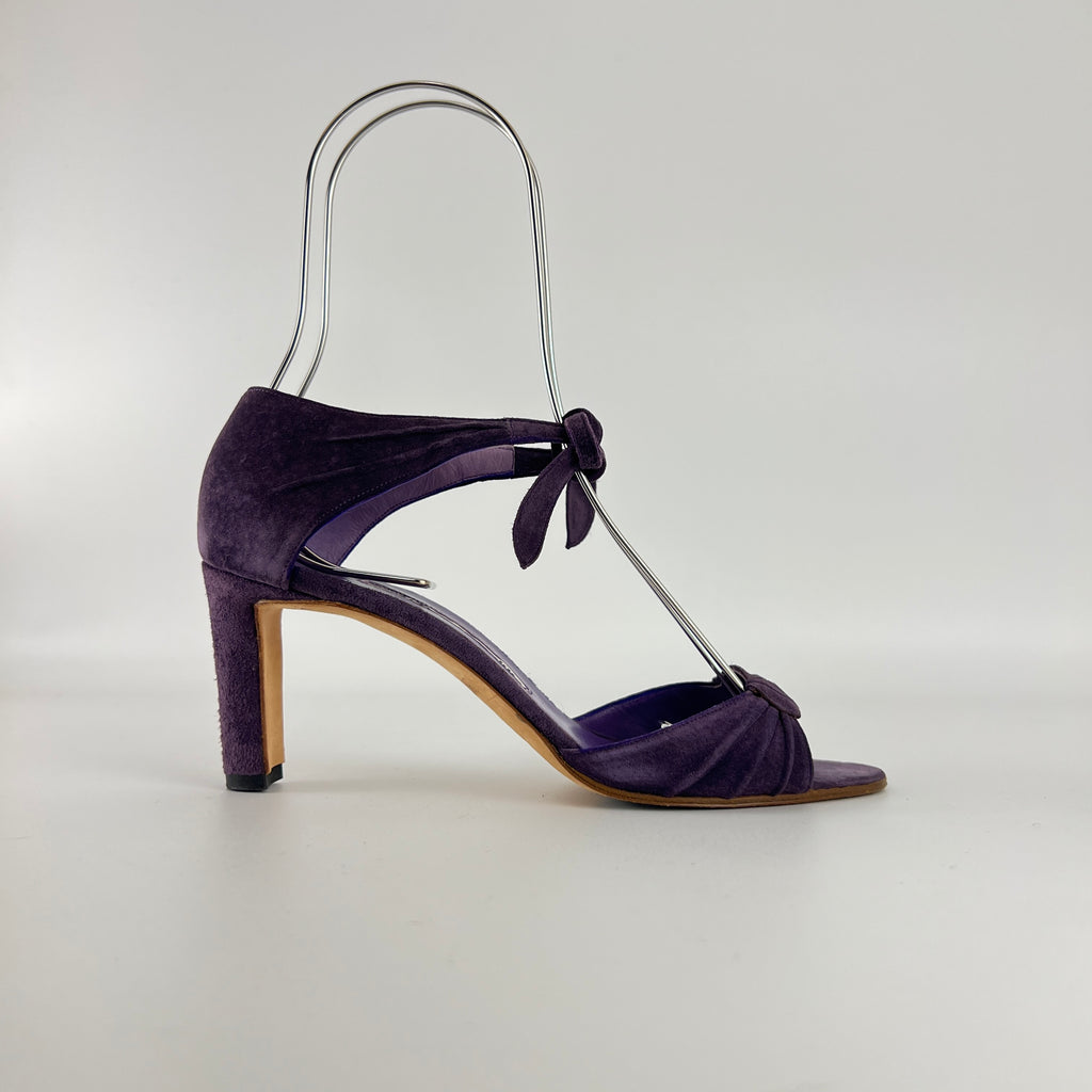 Manolo Blahnik | Purple Suede Leather Ankle Tie Closure Open Toe Pumps (35.5)