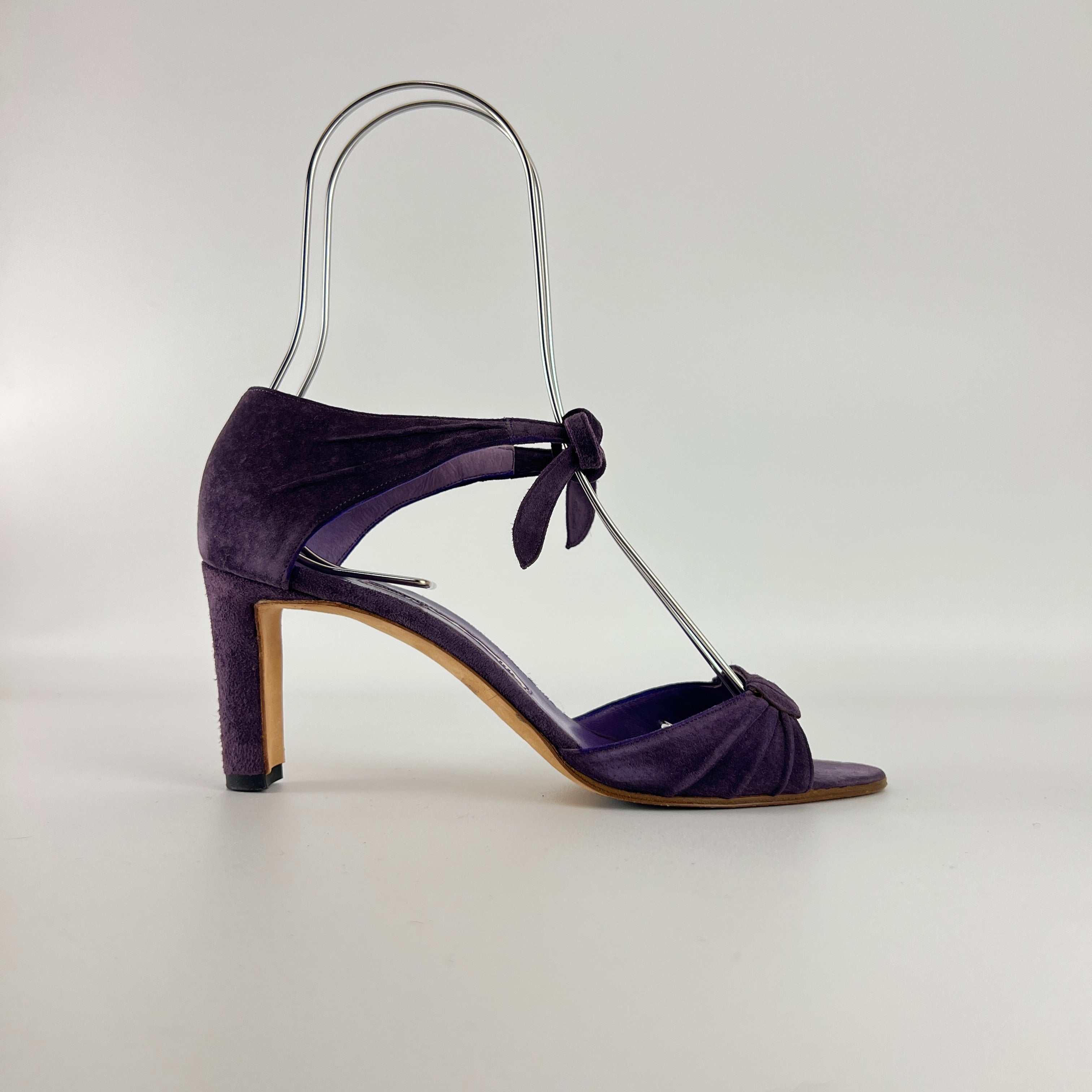 Manolo Blahnik | Purple Suede Leather Ankle Tie Closure Open Toe Pumps (35.5)