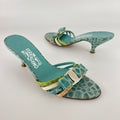 Ferragamo | Turquoise Blue Croc Embossed Leather Bow Mule Rare (8 , 38)