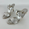 Manolo Blahnik | Metallic Silver Buckle Horsebit Detail Dual Strap Mules (34.5)