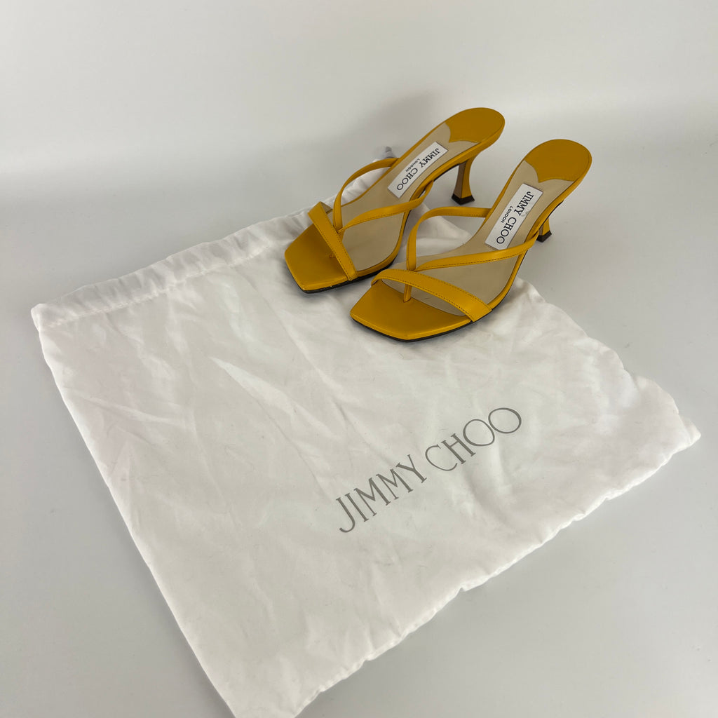 Jimmy Choo | Maelie 70 Yellow Leather Thong Strappy Sandal Mules (35.5)