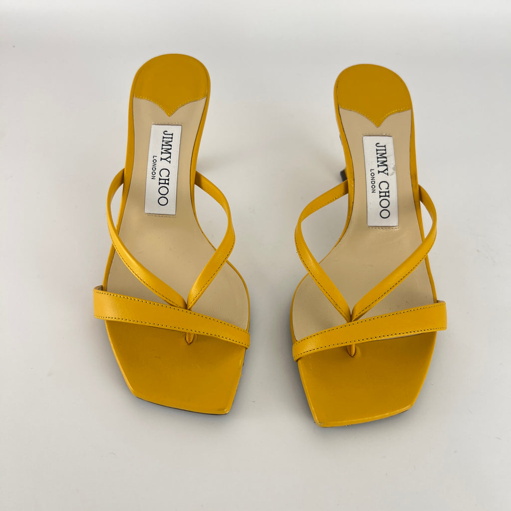 Jimmy Choo | Maelie 70 Yellow Leather Thong Strappy Sandal Mules (35.5)