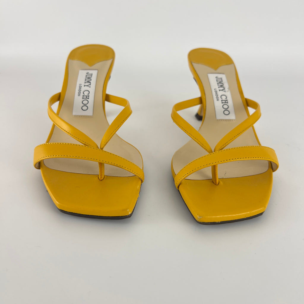Jimmy Choo | Maelie 70 Yellow Leather Thong Strappy Sandal Mules (35.5)