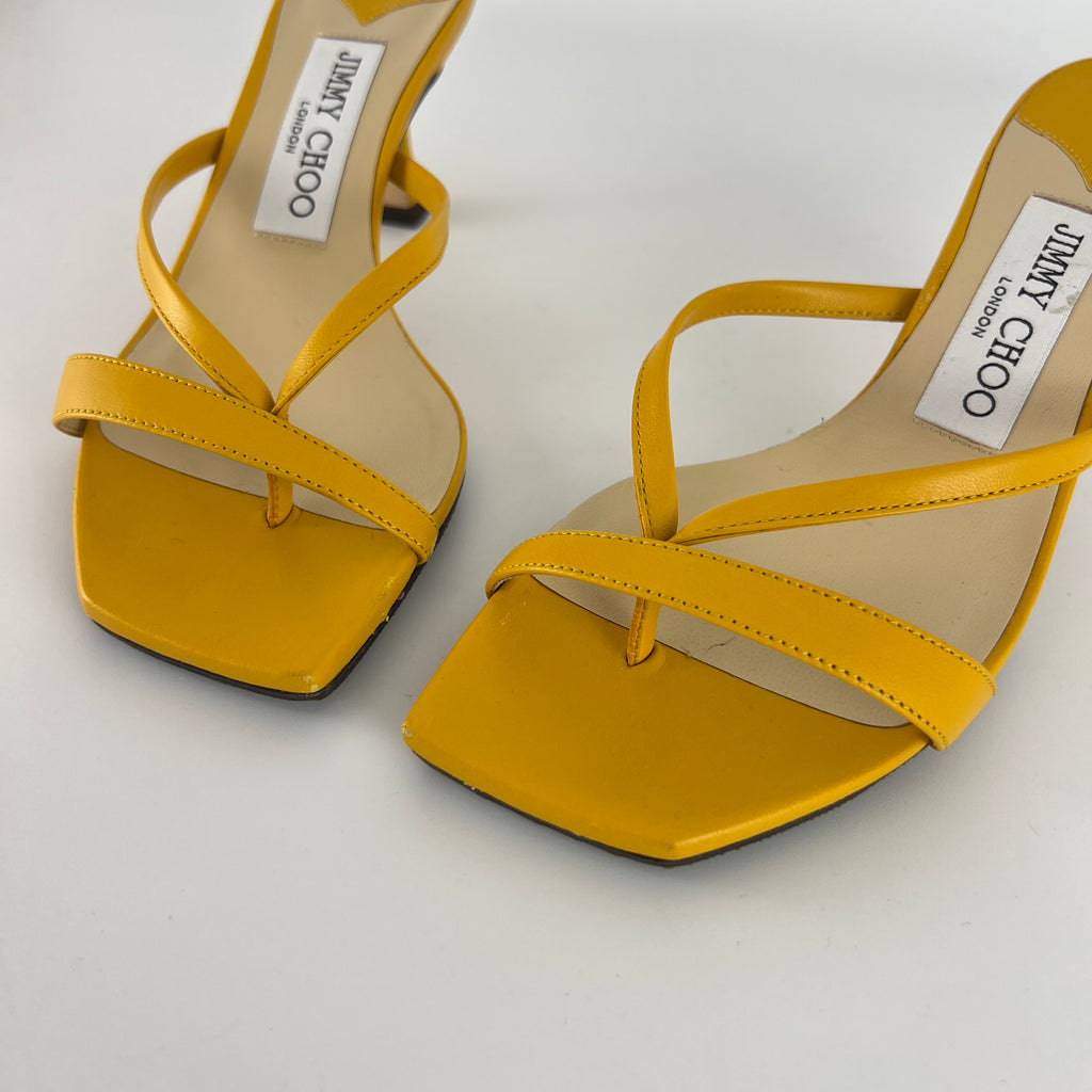 Jimmy Choo | Maelie 70 Yellow Leather Thong Strappy Sandal Mules (35.5)