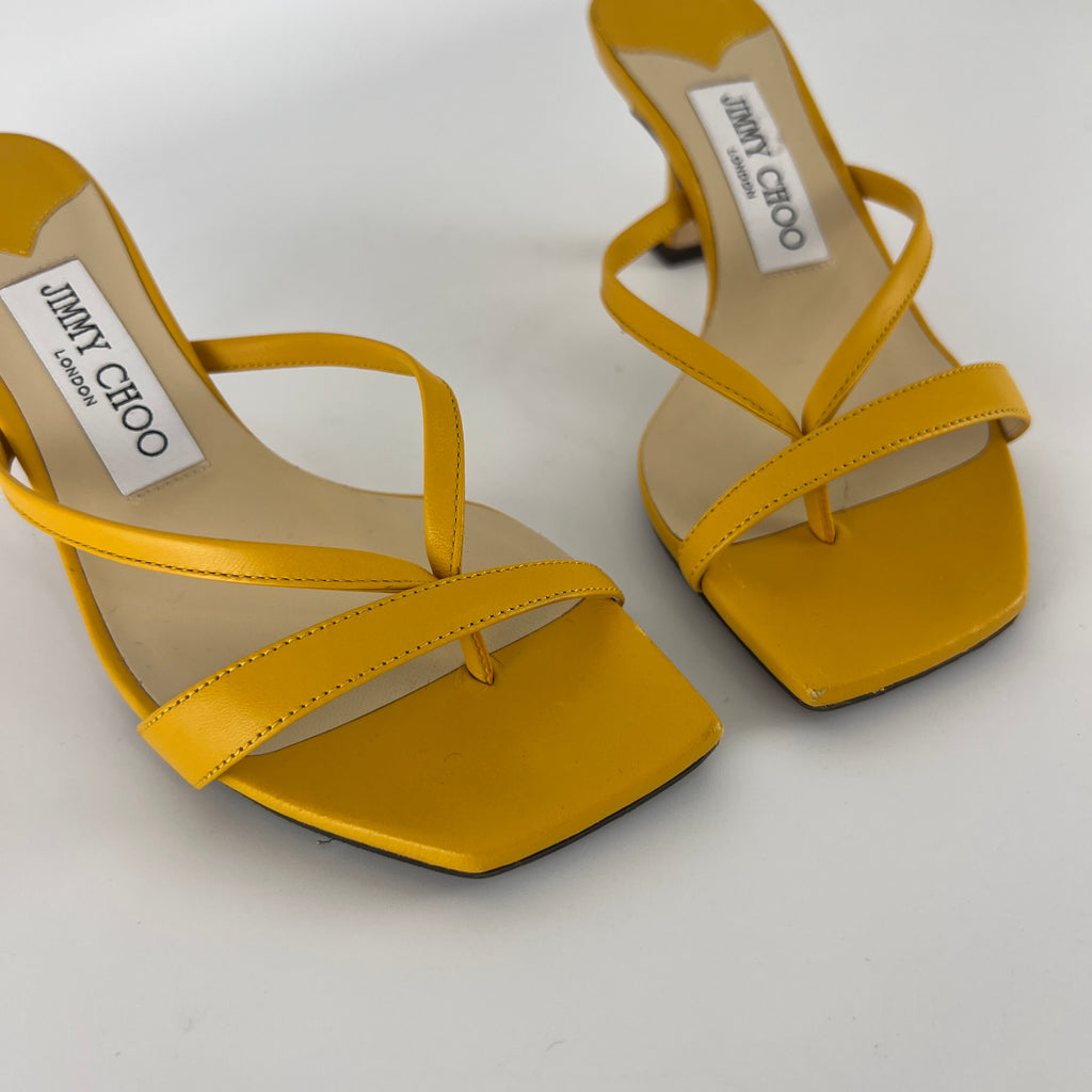 Jimmy Choo | Maelie 70 Yellow Leather Thong Strappy Sandal Mules (35.5)