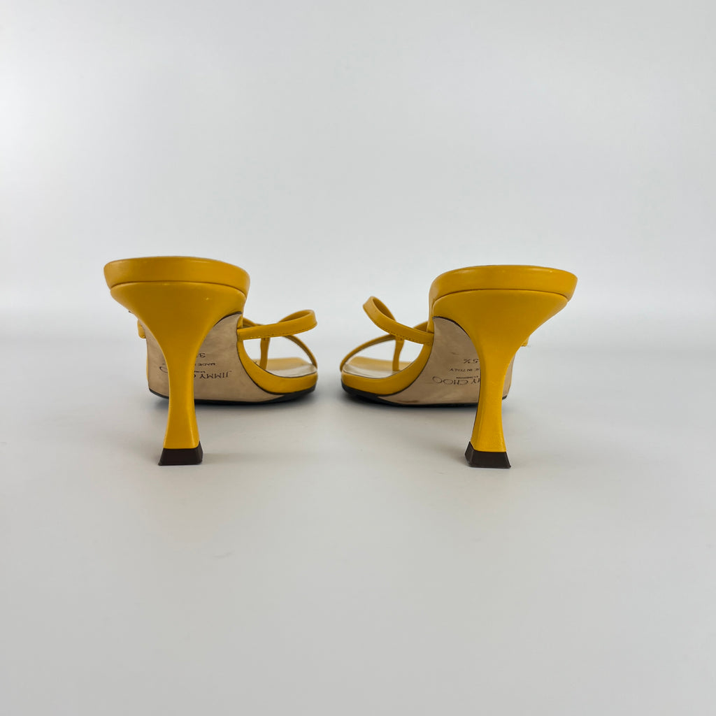 Jimmy Choo | Maelie 70 Yellow Leather Thong Strappy Sandal Mules (35.5)