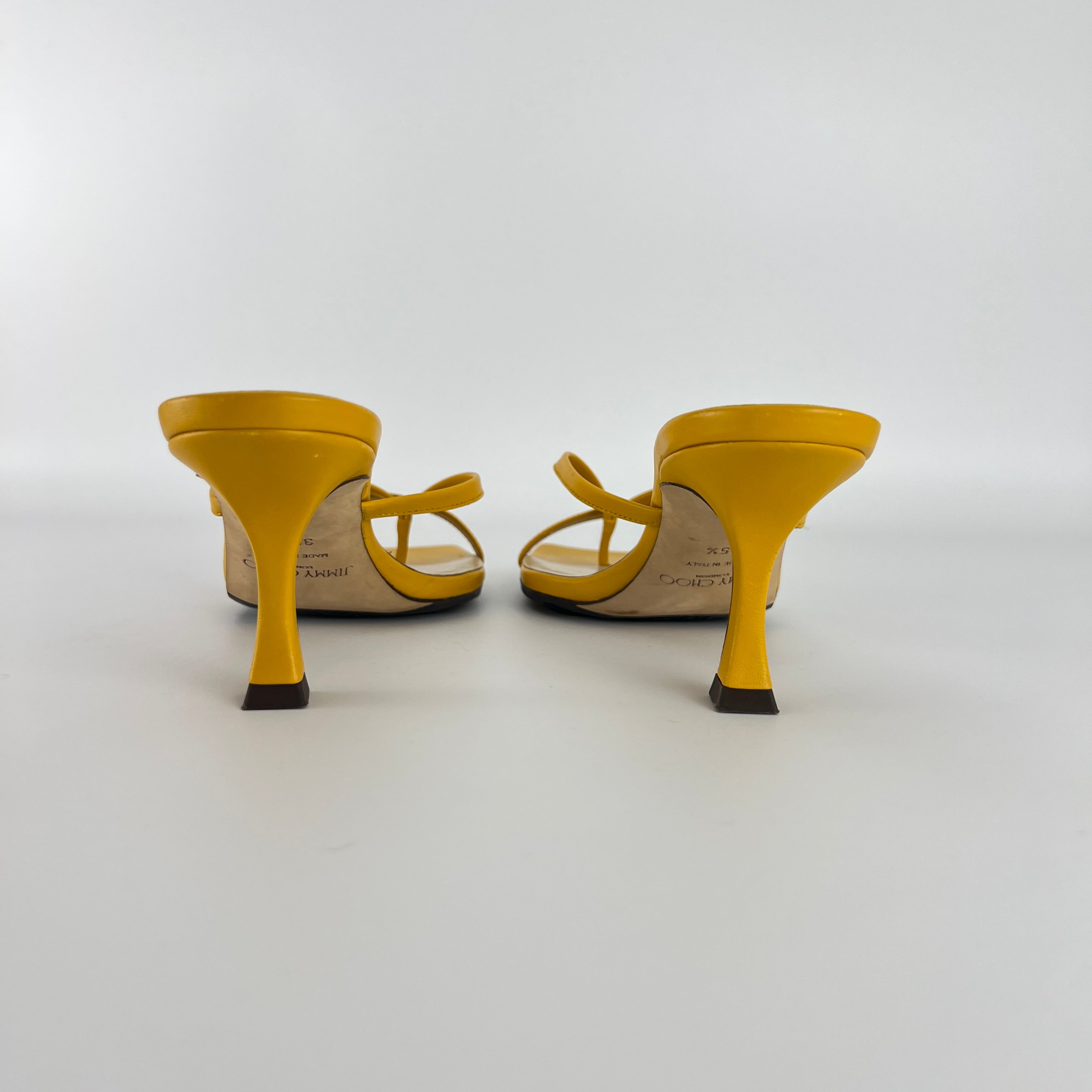 Jimmy Choo | Maelie 70 Yellow Leather Thong Strappy Sandal Mules (35.5)