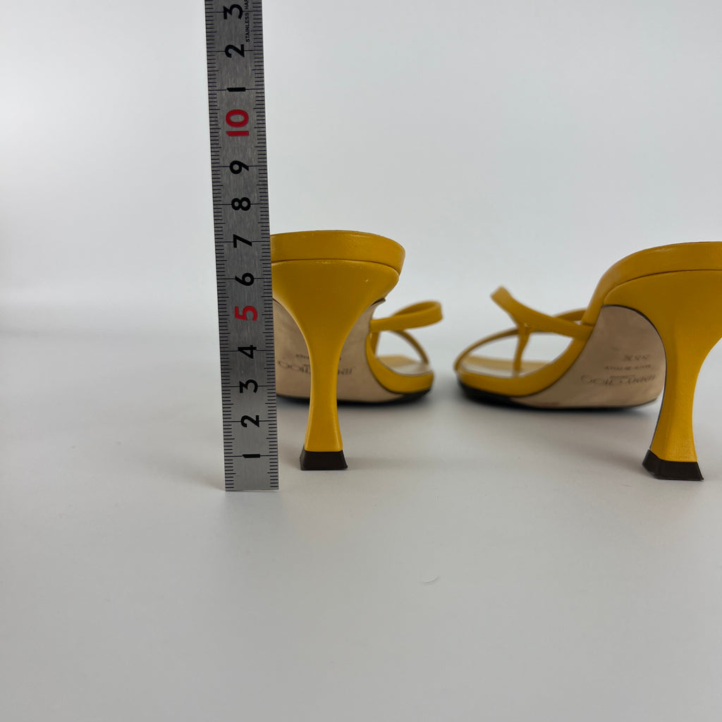 Jimmy Choo | Maelie 70 Yellow Leather Thong Strappy Sandal Mules (35.5)