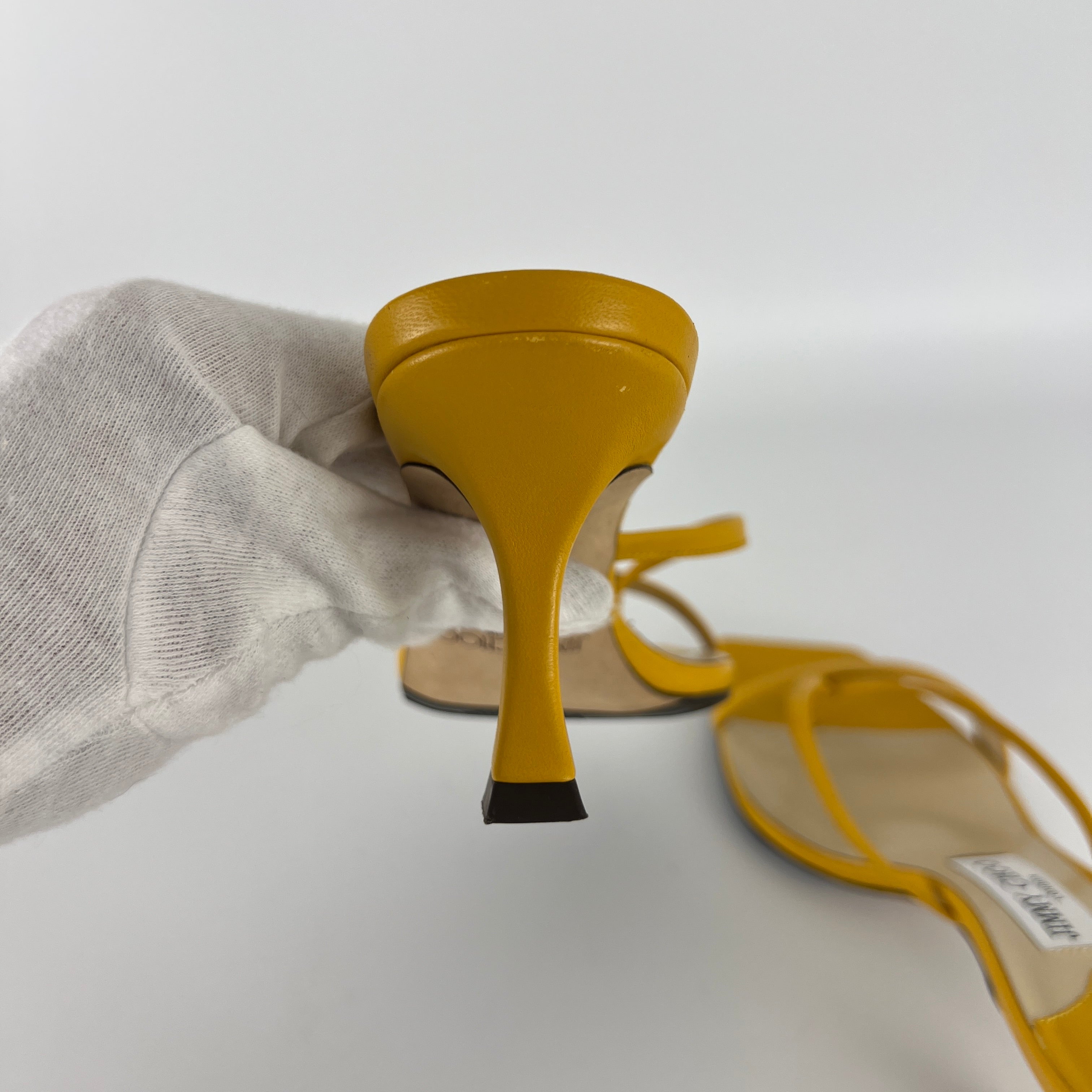 Jimmy Choo | Maelie 70 Yellow Leather Thong Strappy Sandal Mules (35.5)
