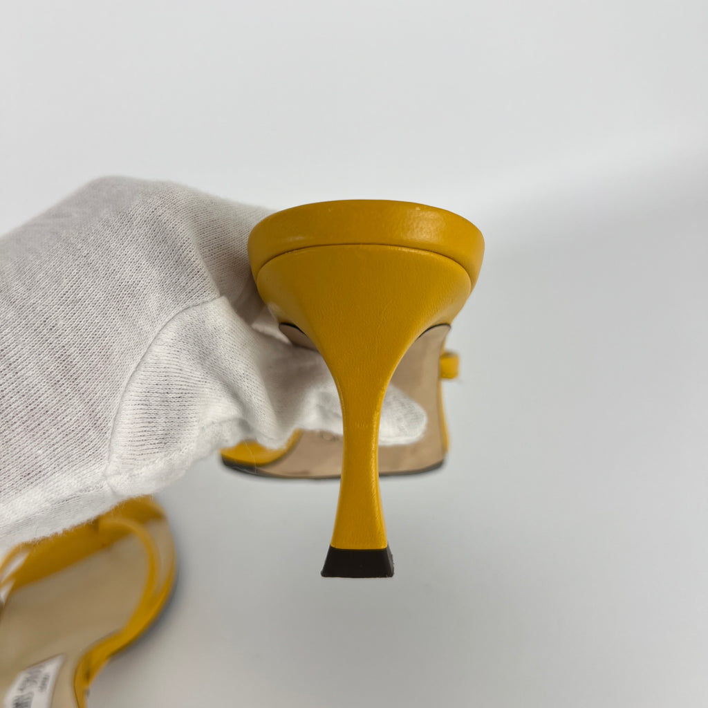 Jimmy Choo | Maelie 70 Yellow Leather Thong Strappy Sandal Mules (35.5)