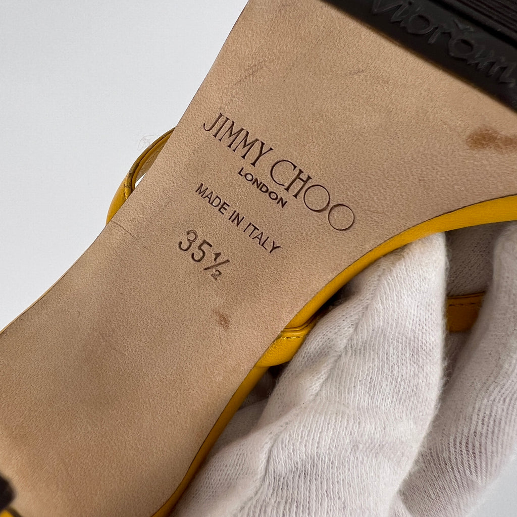 Jimmy Choo | Maelie 70 Yellow Leather Thong Strappy Sandal Mules (35.5)