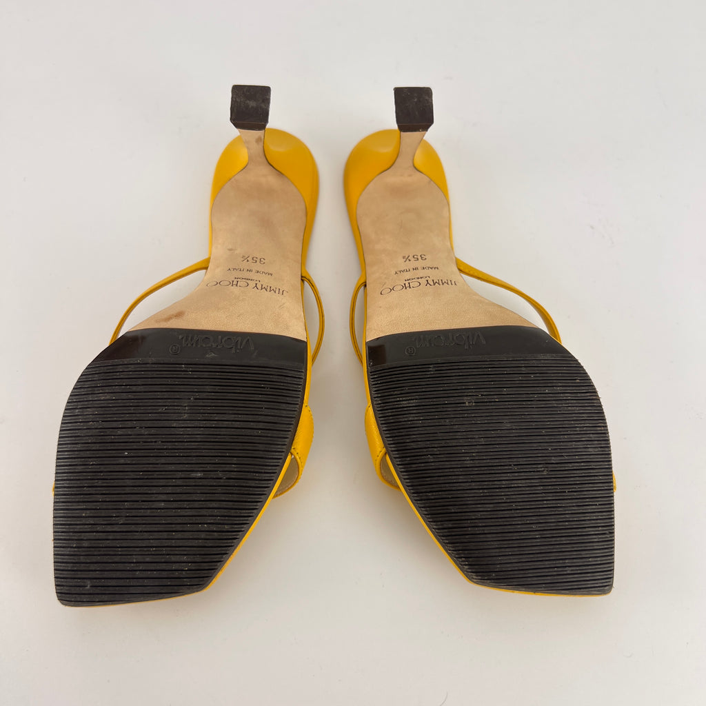Jimmy Choo | Maelie 70 Yellow Leather Thong Strappy Sandal Mules (35.5)