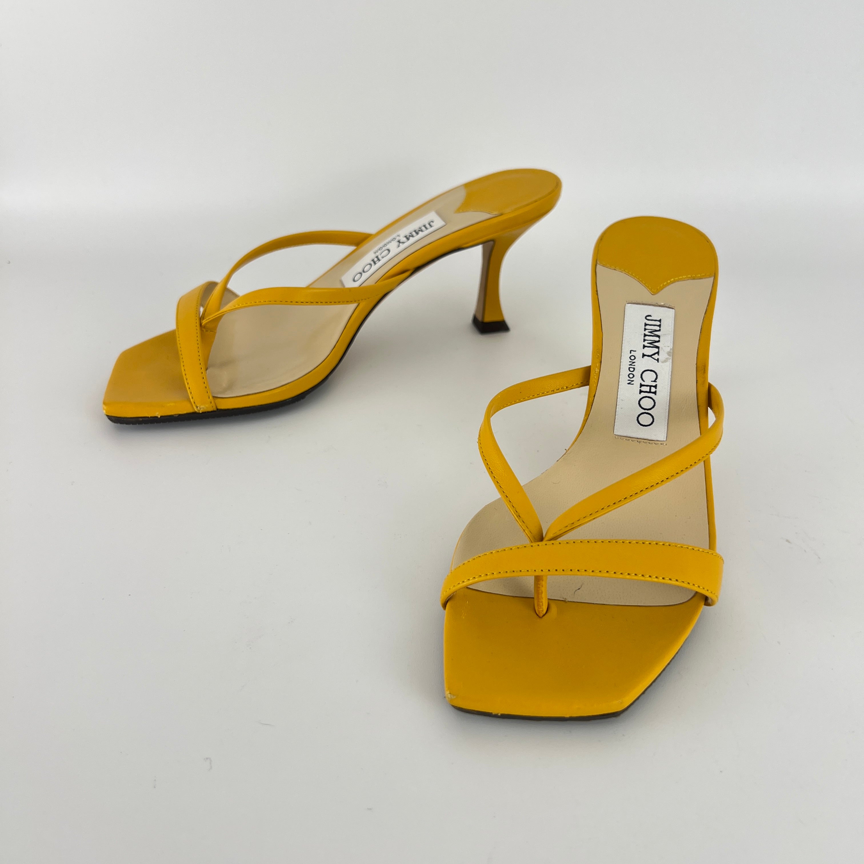 Jimmy Choo | Maelie 70 Yellow Leather Thong Strappy Sandal Mules (35.5)