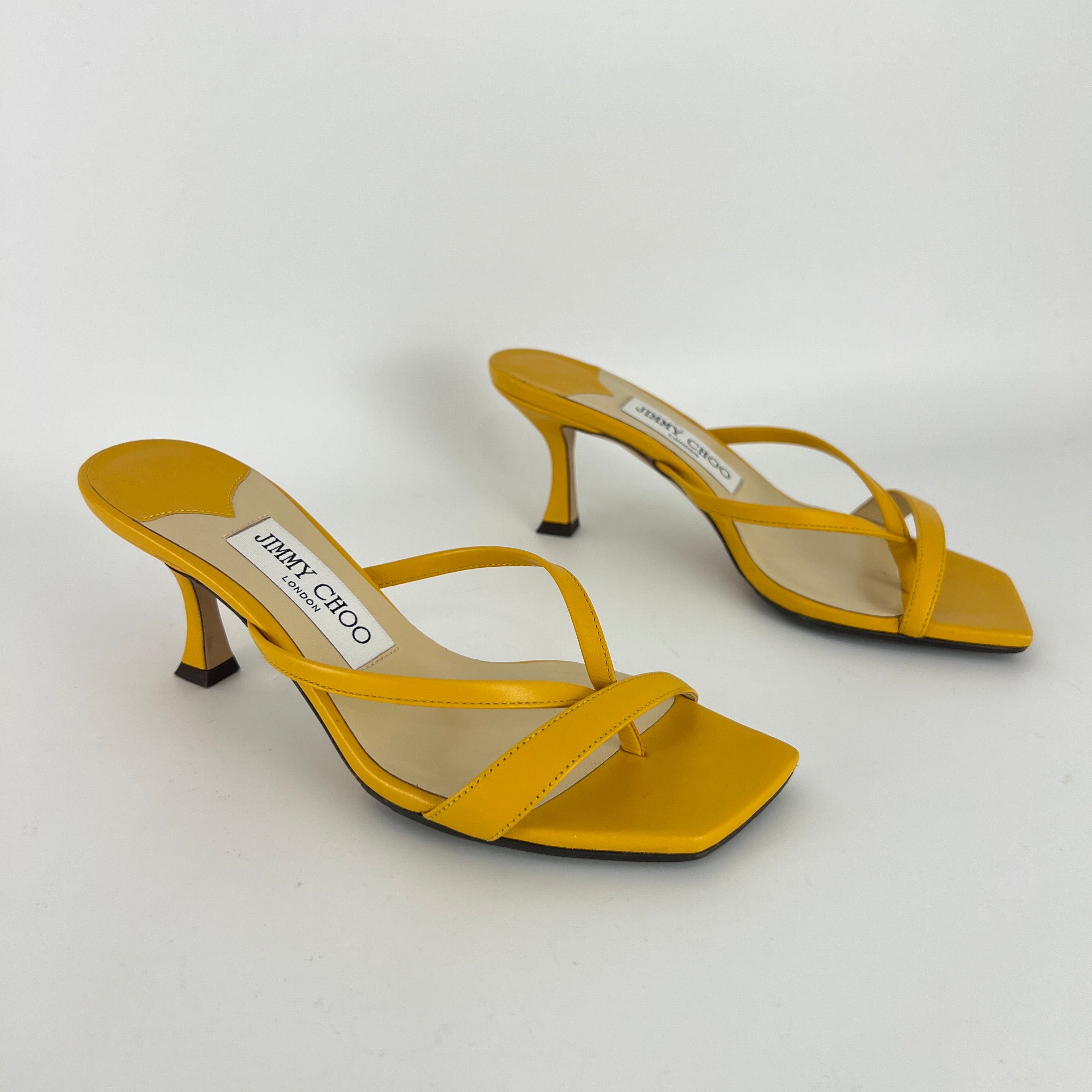 Jimmy Choo | Maelie 70 Yellow Leather Thong Strappy Sandal Mules (35.5)