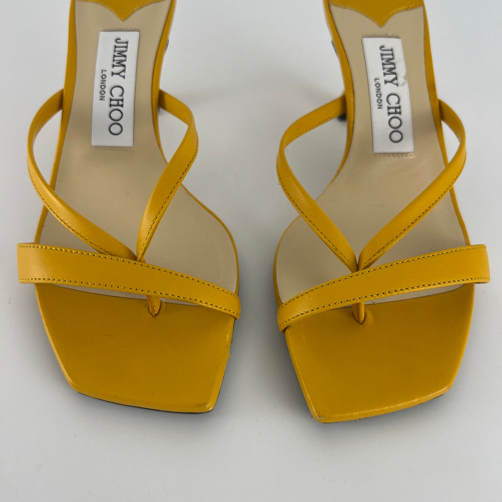 Jimmy Choo | Maelie 70 Yellow Leather Thong Strappy Sandal Mules (35.5)