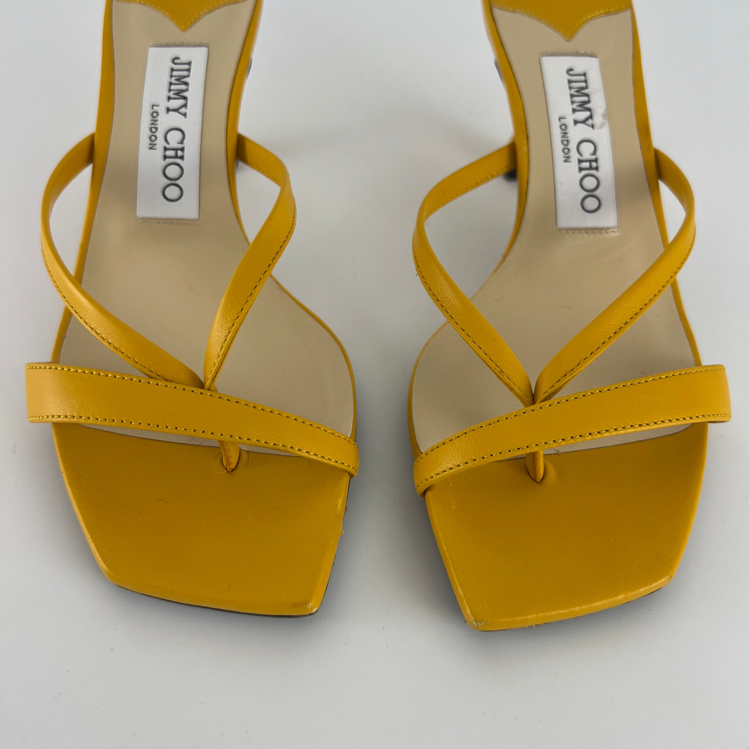 Jimmy Choo | Maelie 70 Yellow Leather Thong Strappy Sandal Mules (35.5)