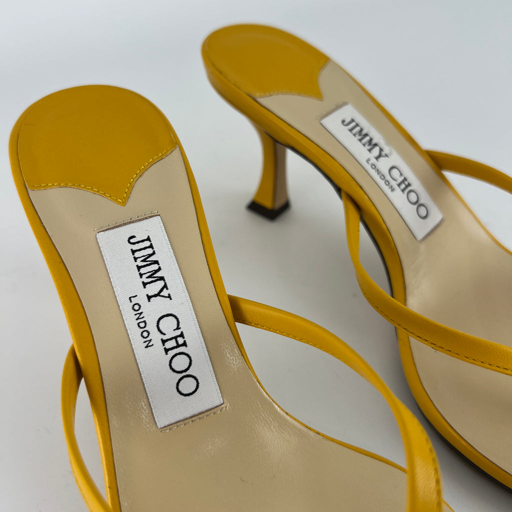 Jimmy Choo | Maelie 70 Yellow Leather Thong Strappy Sandal Mules (35.5)