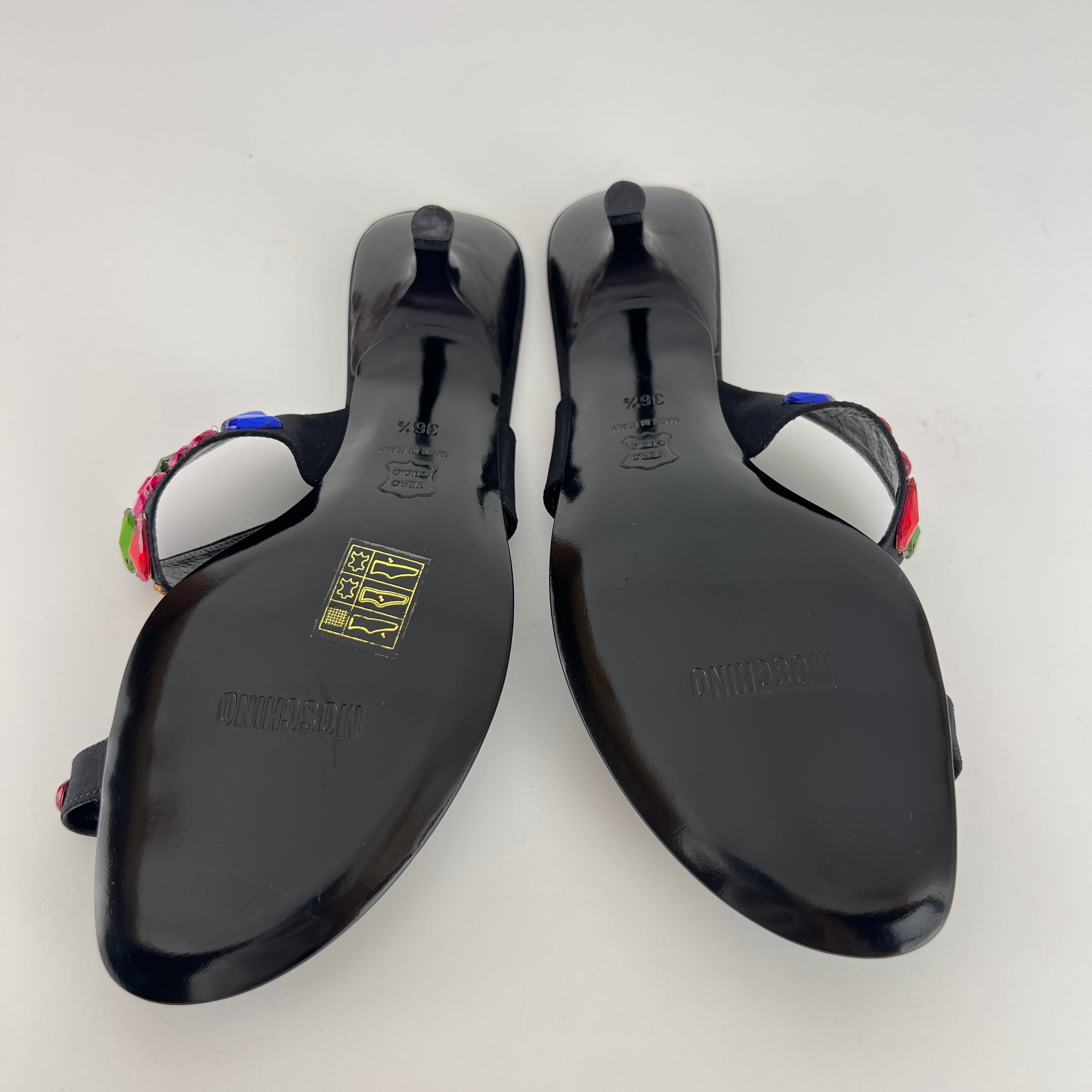 Moschino | Colourful Floral Rhinestone Gems Black Sandal Kitten Heels (36.5)