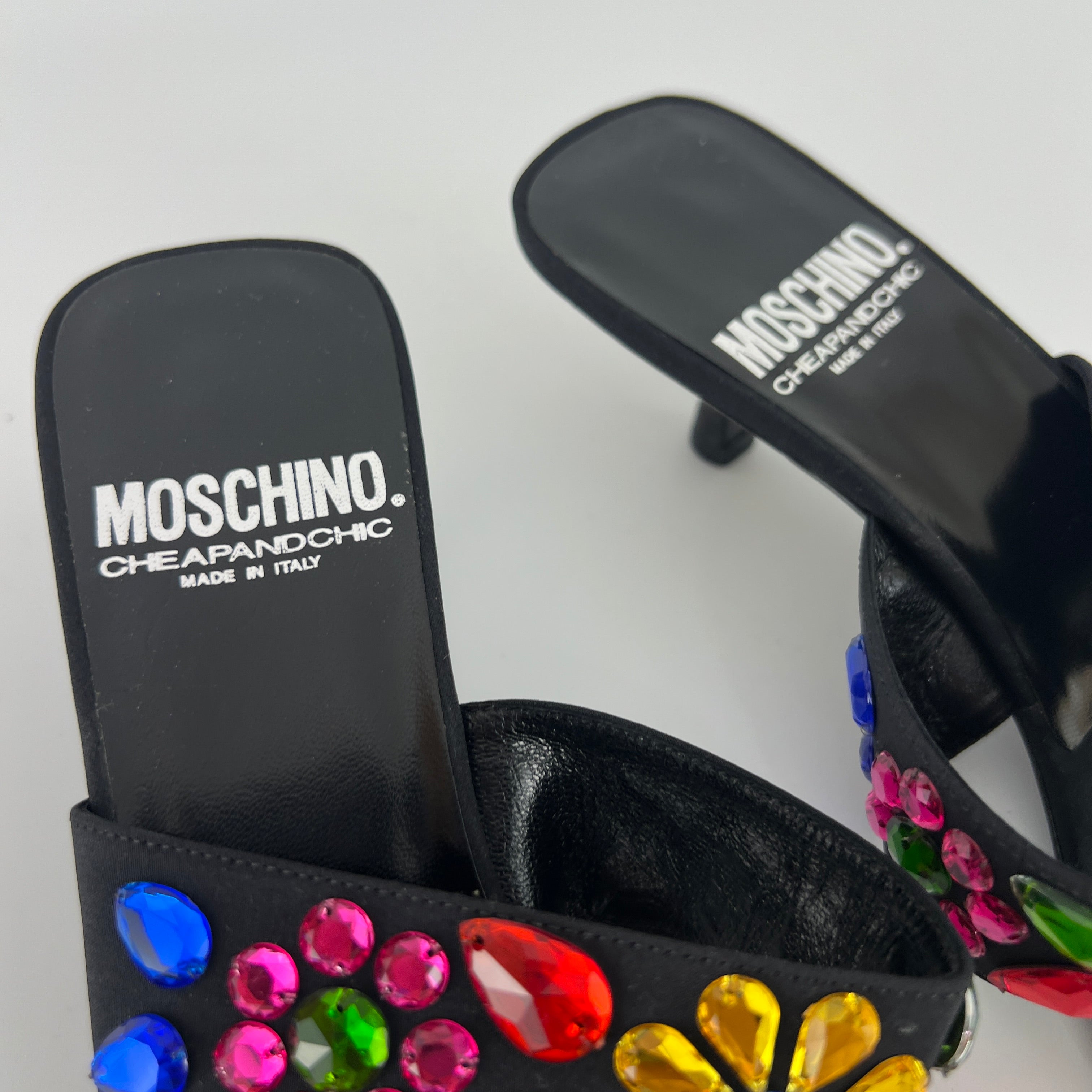 Moschino | Colourful Floral Rhinestone Gems Black Sandal Kitten Heels (36.5)