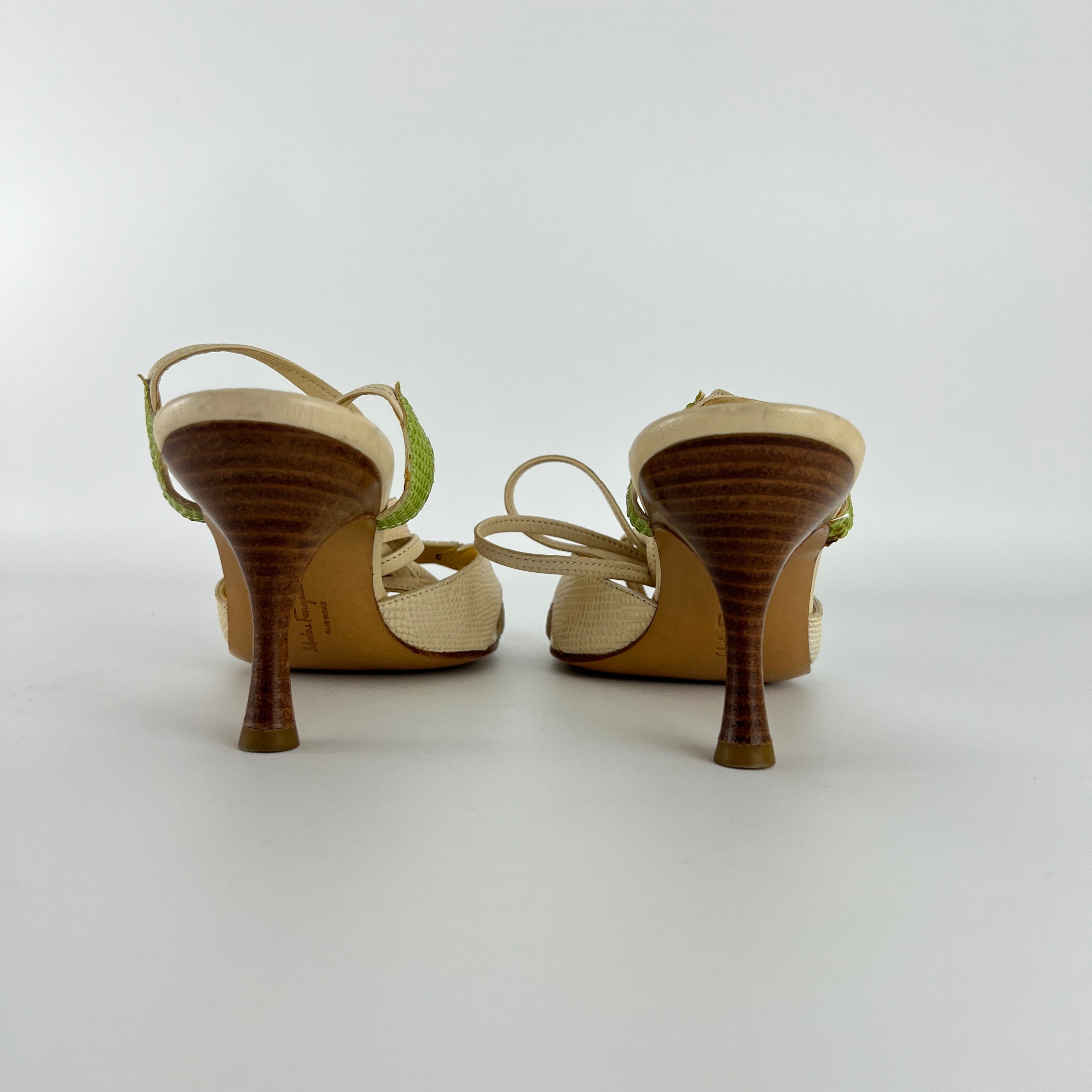 Ferragamo | Exotic Leather Tulip Flower Cream Lace Up Heels (6 , 36)