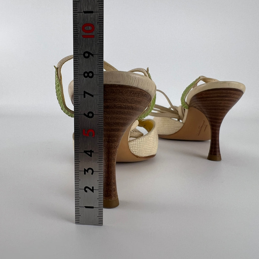 Ferragamo | Exotic Leather Tulip Flower Cream Lace Up Heels (6 , 36)