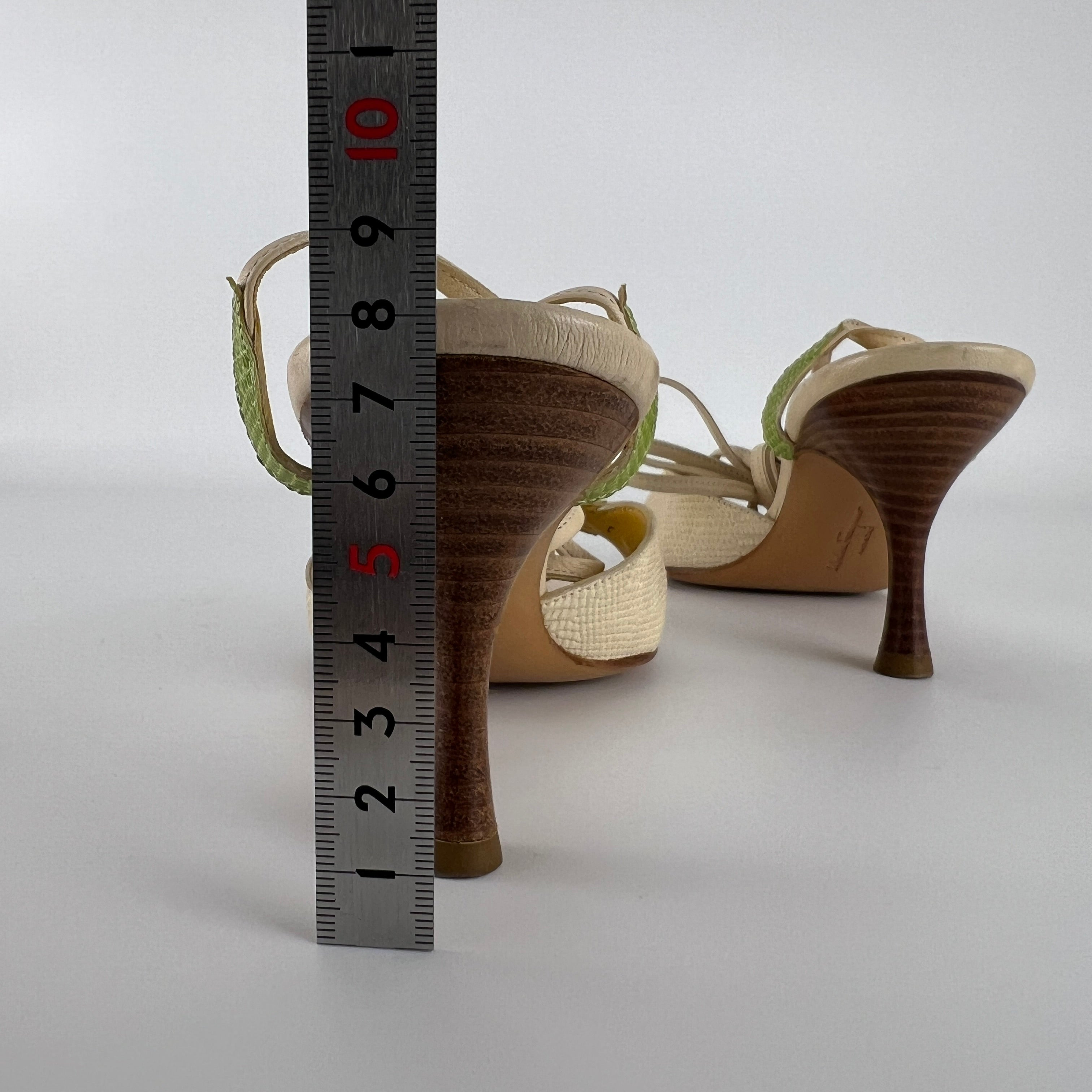 Ferragamo | Exotic Leather Tulip Flower Cream Lace Up Heels (6 , 36)