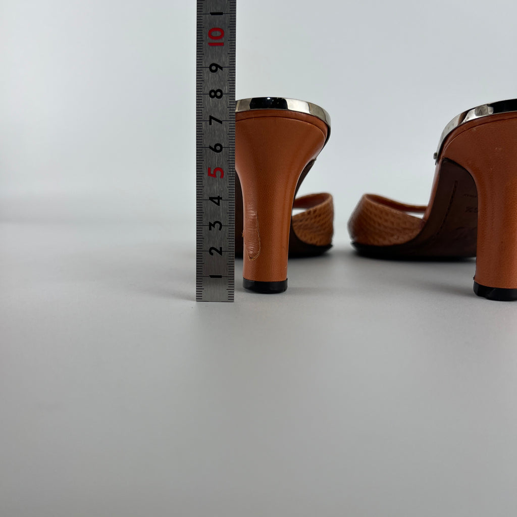 Louis Vuitton | Orange Python Leather Silver Mirror Slide Mules (36.5)