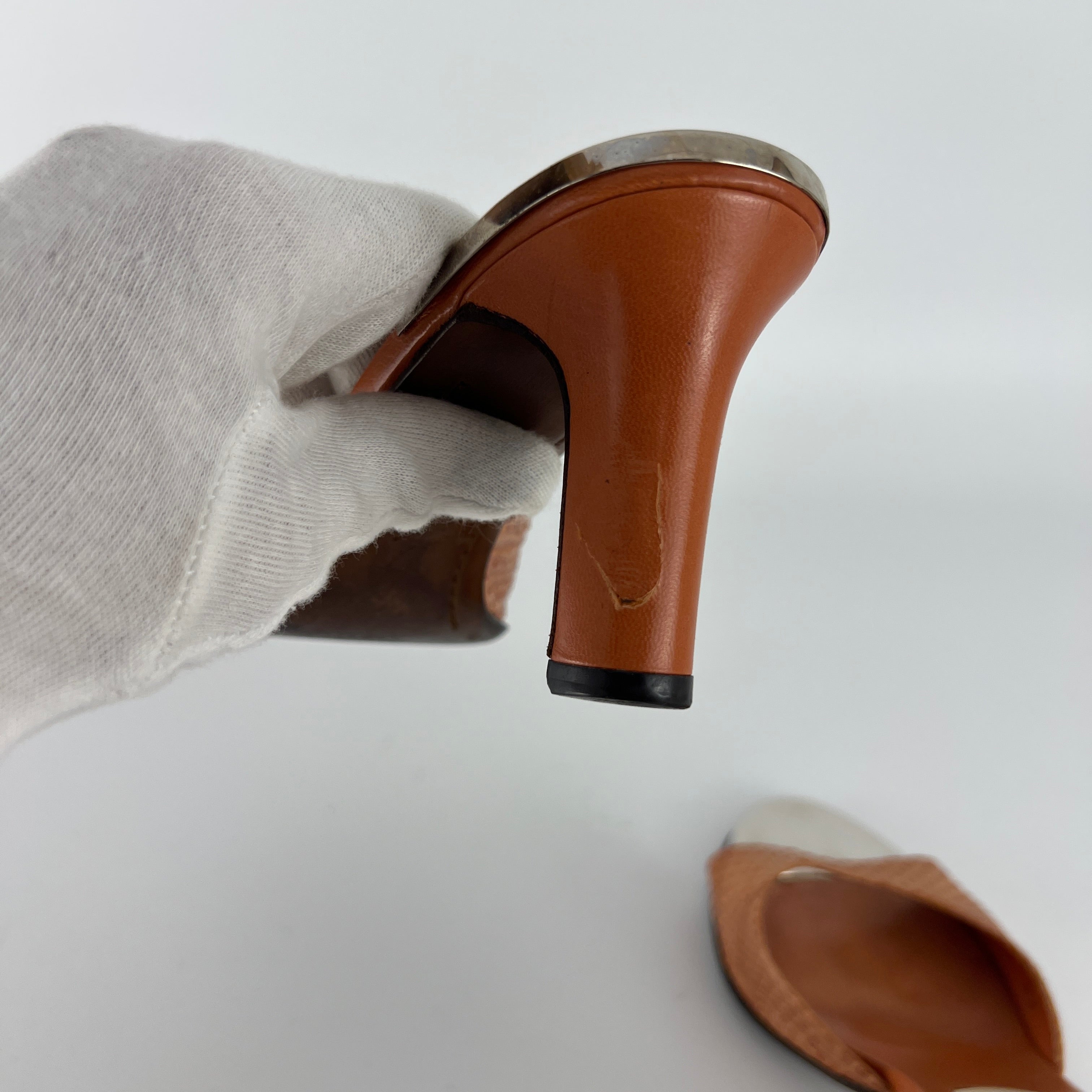 Louis Vuitton | Orange Python Leather Silver Mirror Slide Mules (36.5)