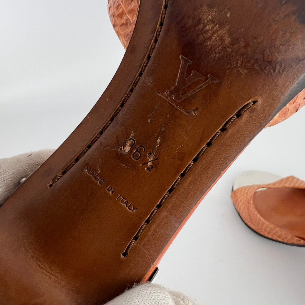 Louis Vuitton | Orange Python Leather Silver Mirror Slide Mules (36.5)