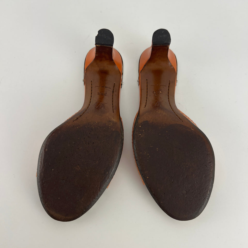 Louis Vuitton | Orange Python Leather Silver Mirror Slide Mules (36.5)