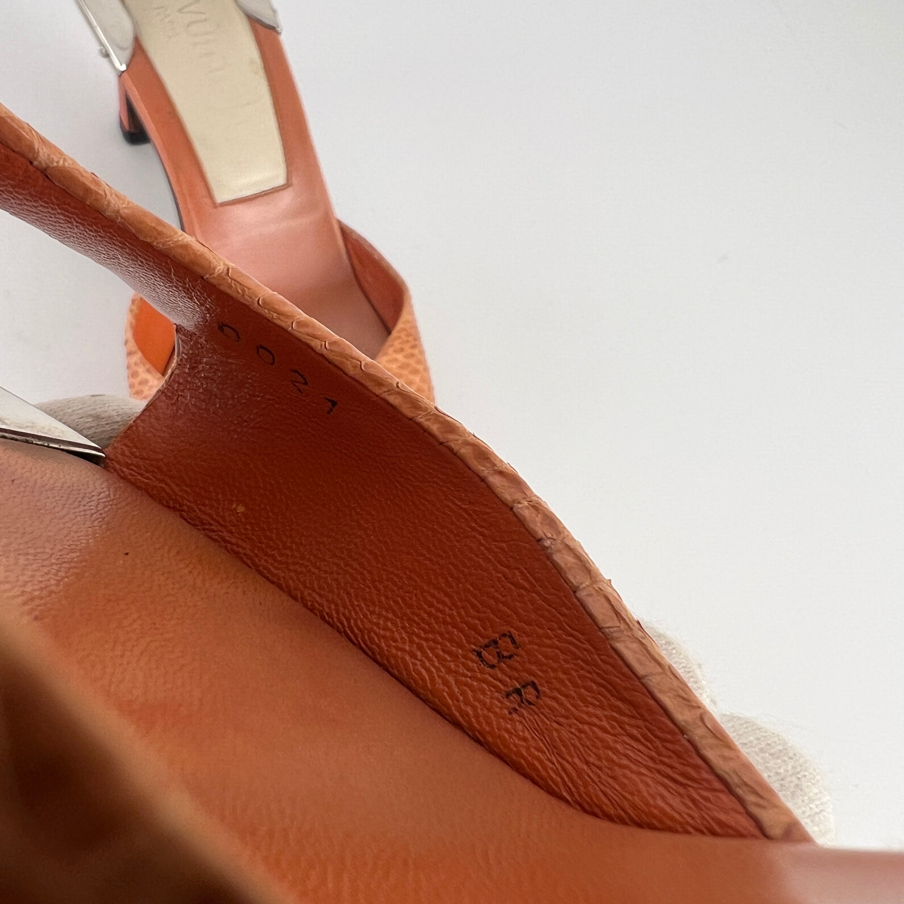 Louis Vuitton | Orange Python Leather Silver Mirror Slide Mules (36.5)