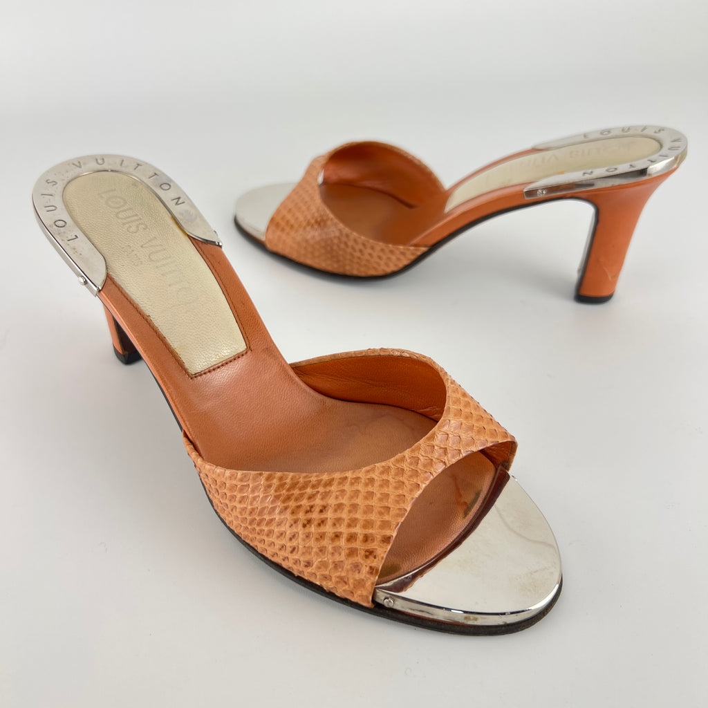 Louis Vuitton | Orange Python Leather Silver Mirror Slide Mules (36.5)